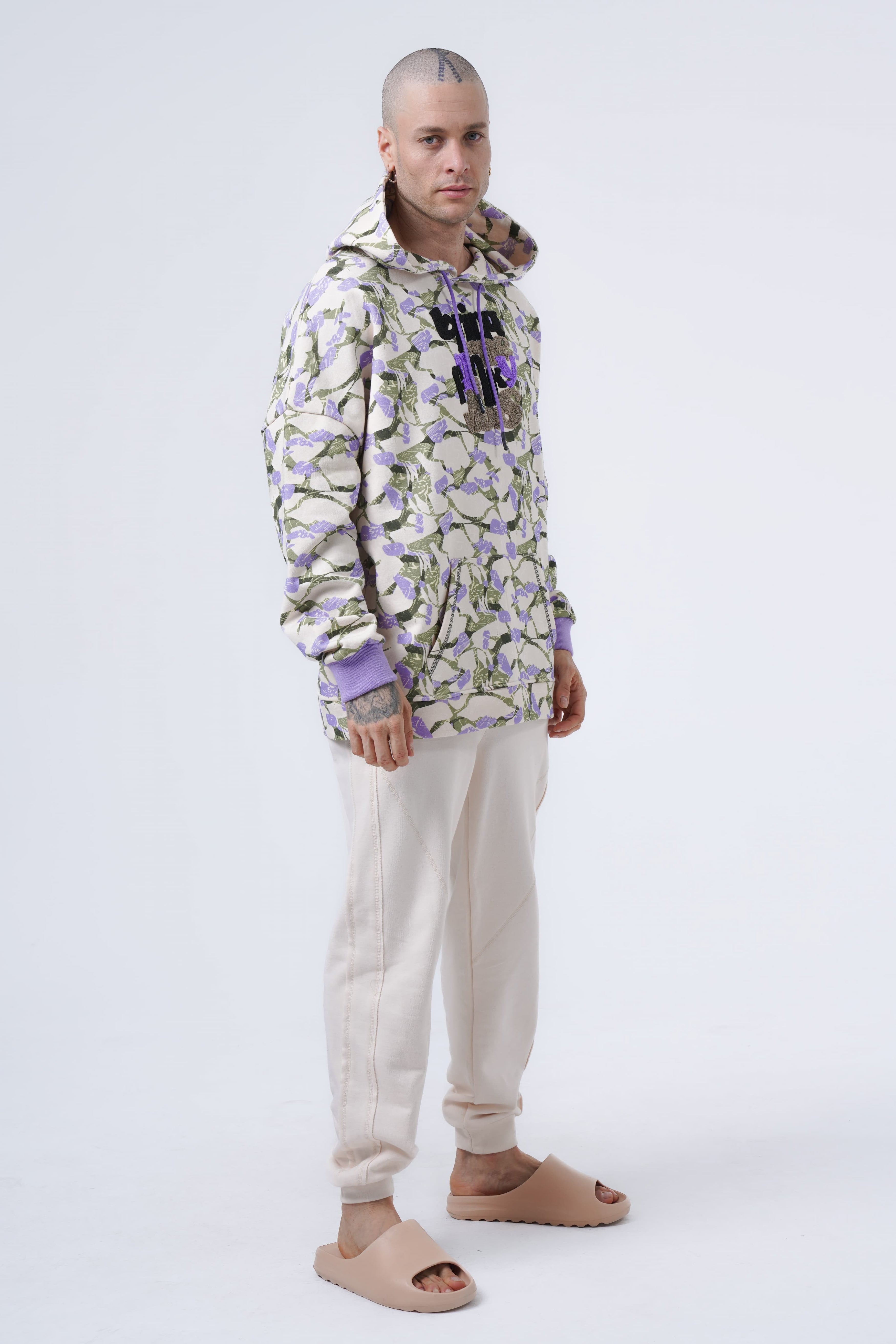embroidery detailed aop hoodie