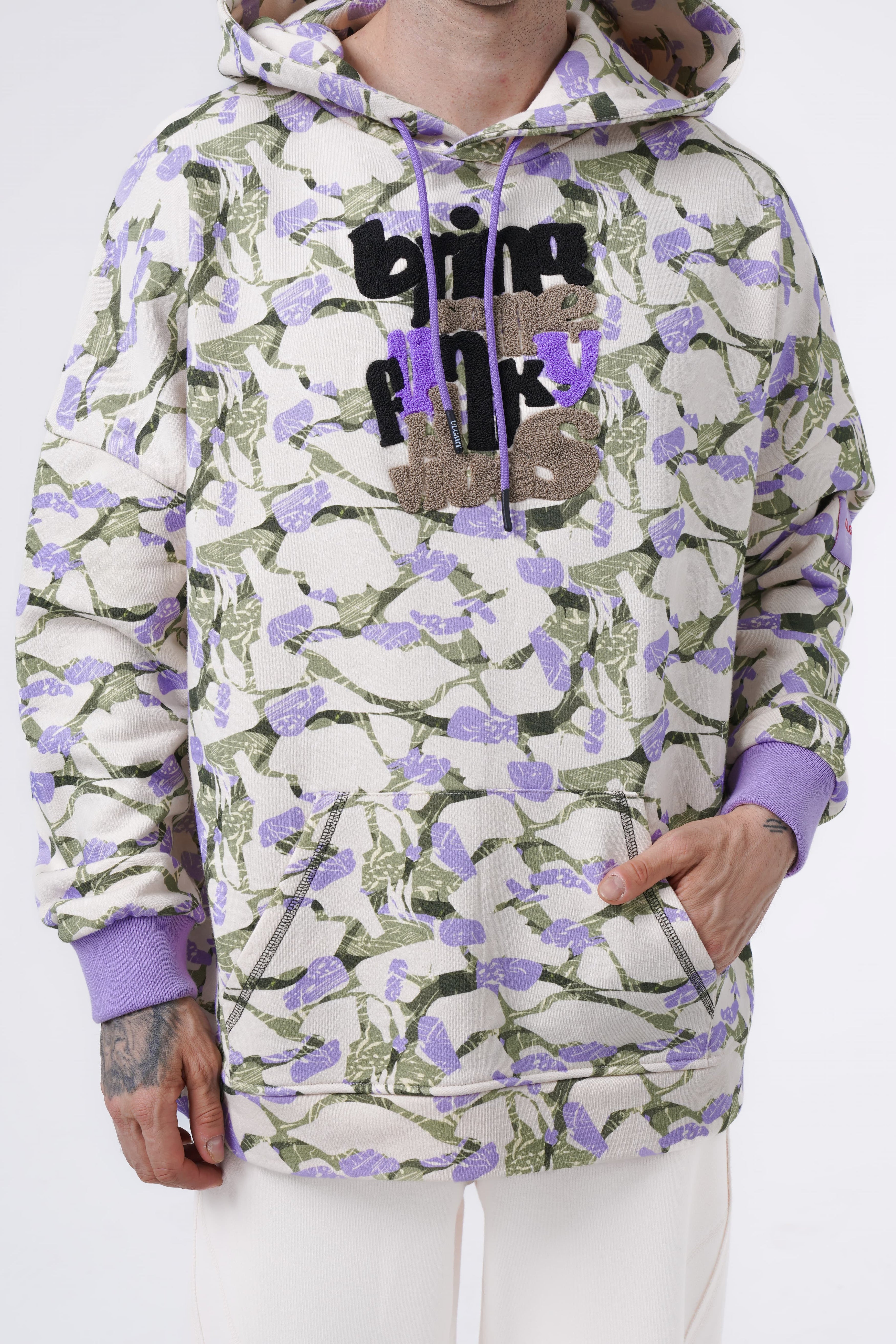 embroidery detailed aop hoodie