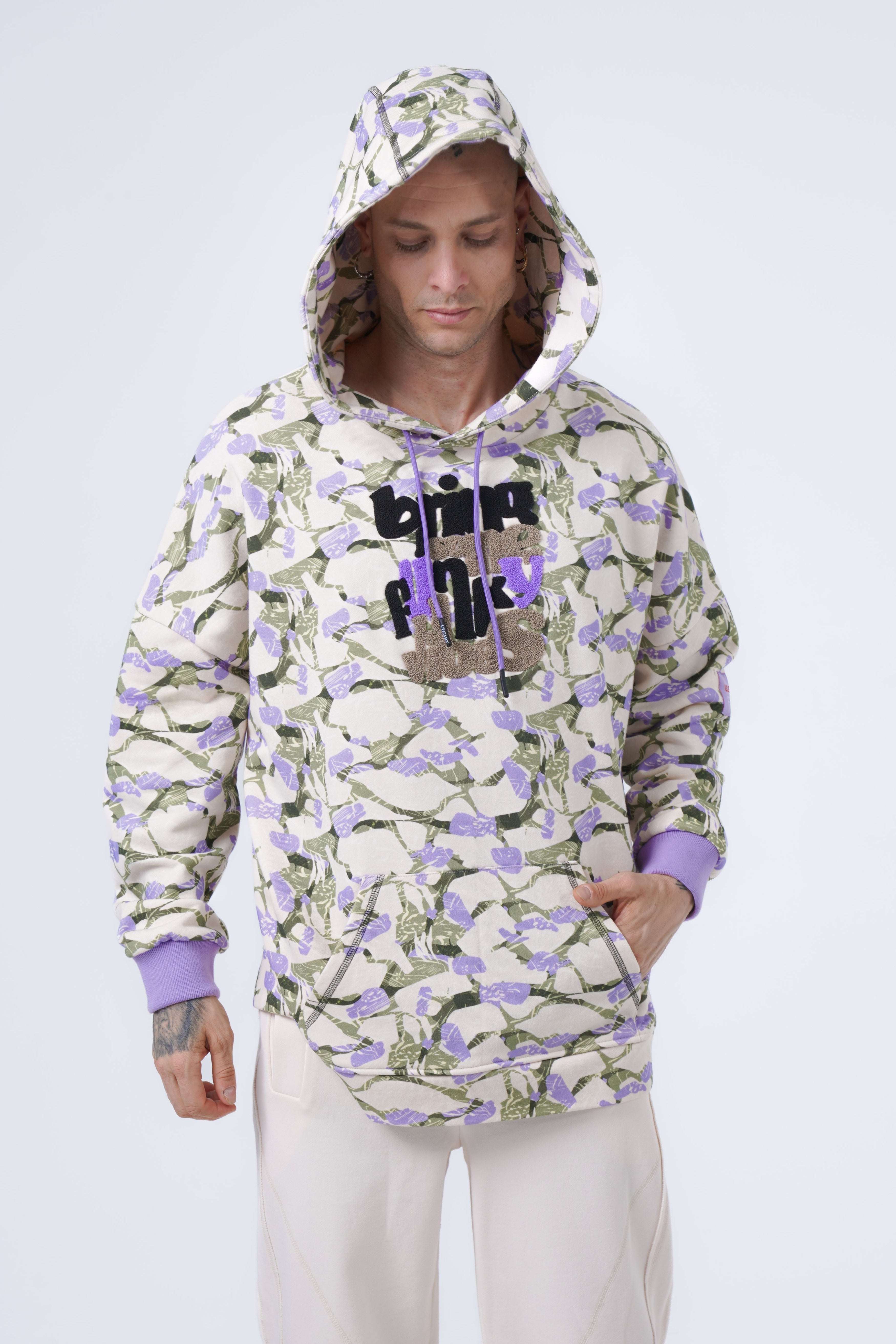 embroidery detailed aop hoodie