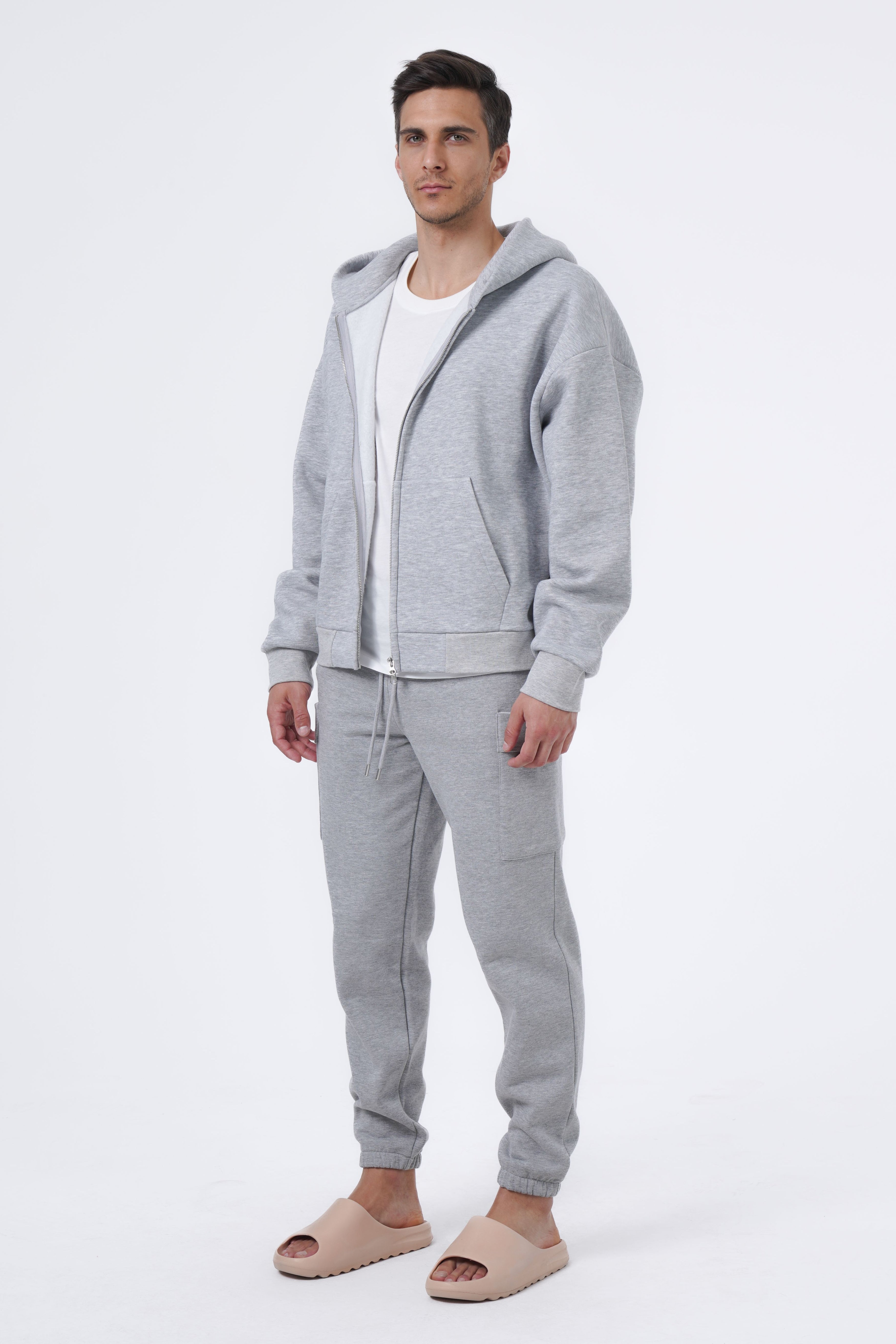 gray melange zip hoodie