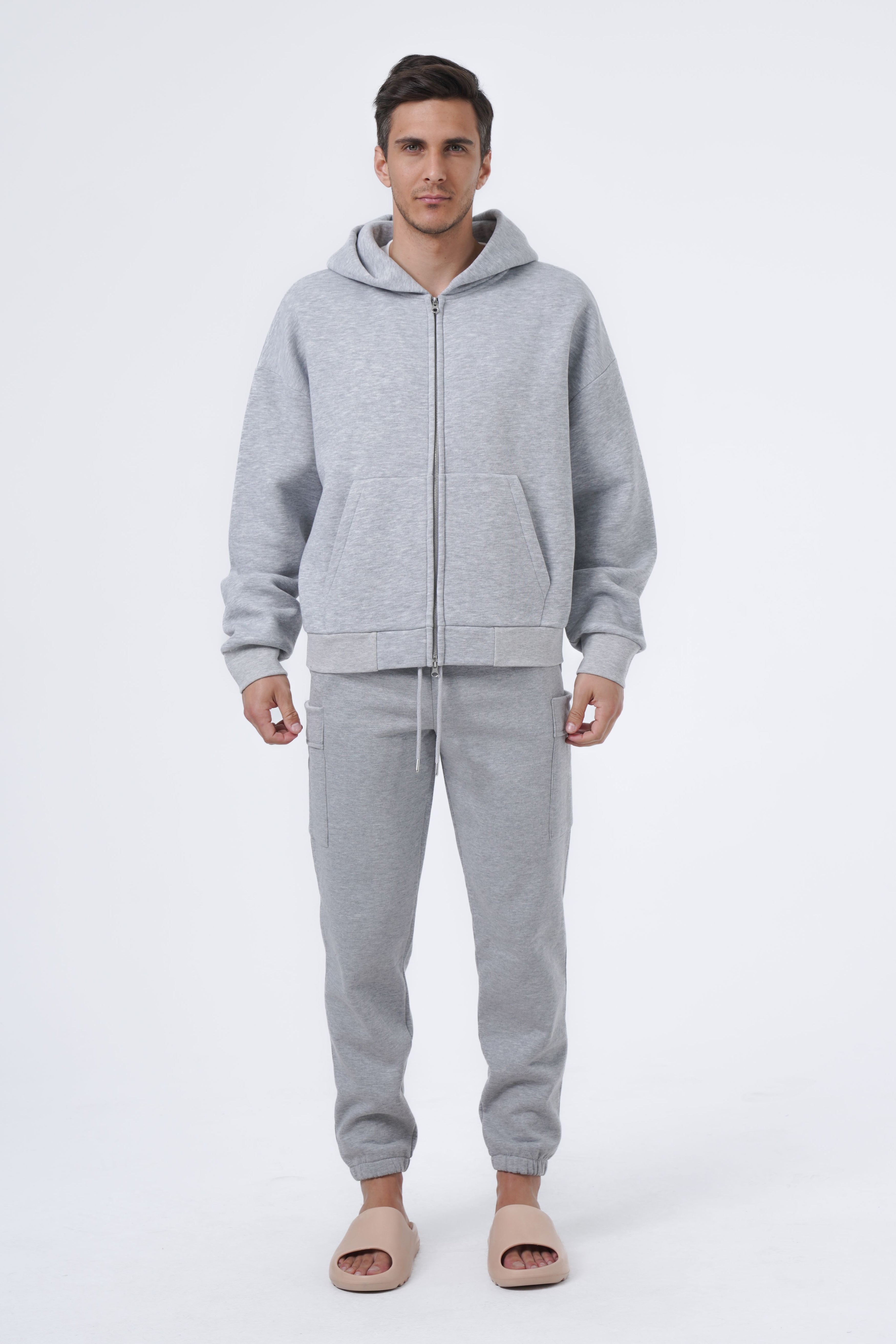 gray melange zip hoodie