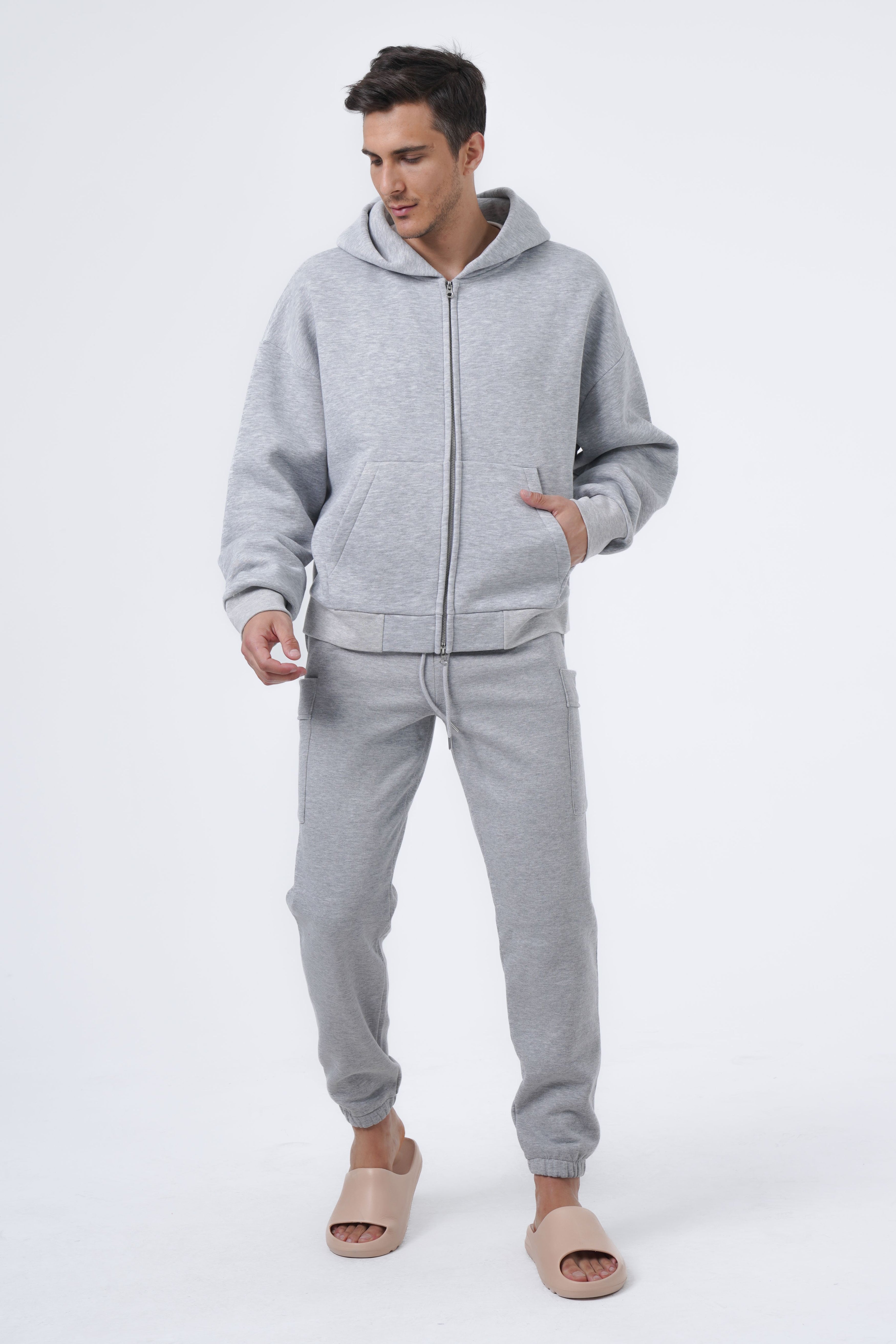 gray melange zip hoodie