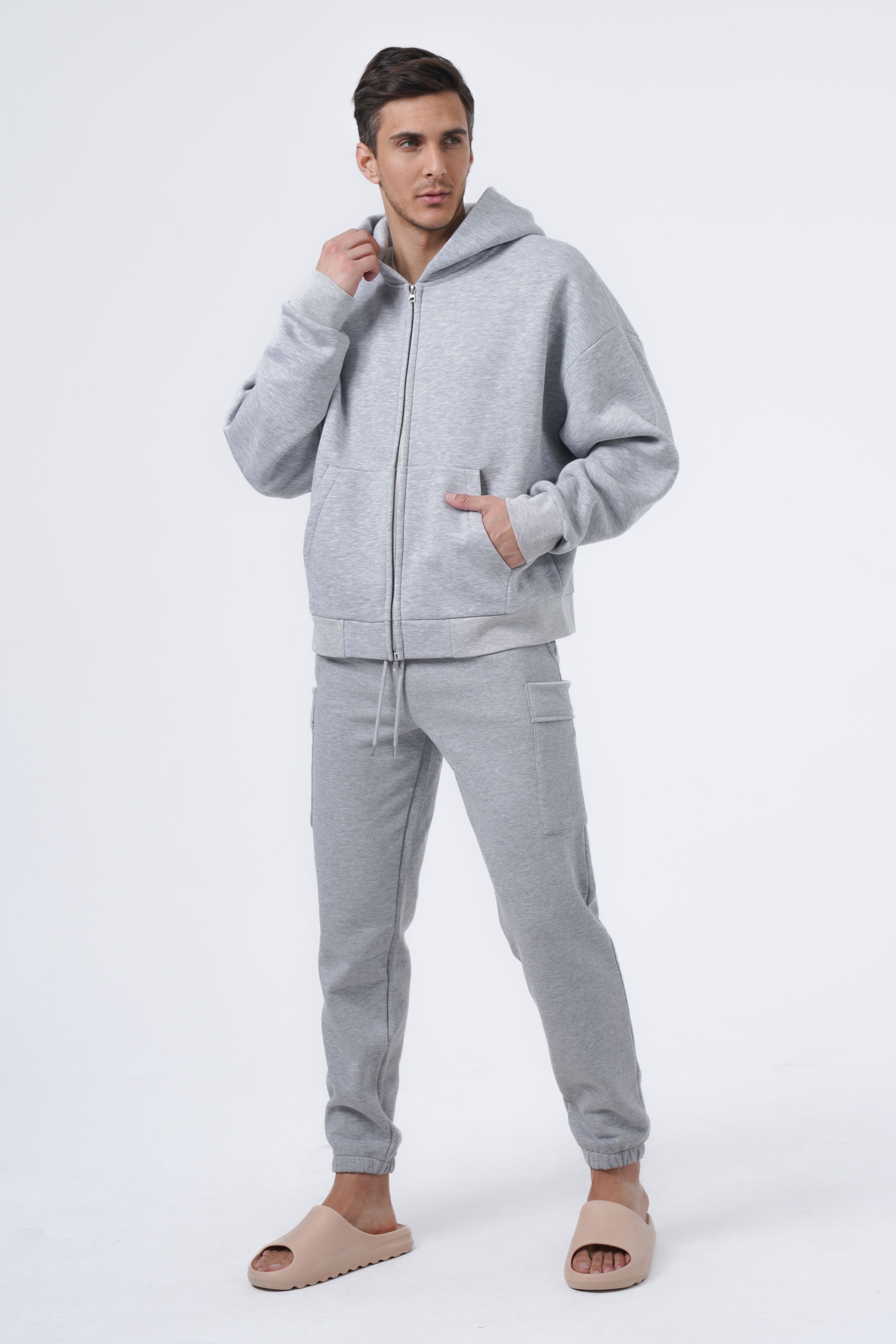 gray melange zip hoodie