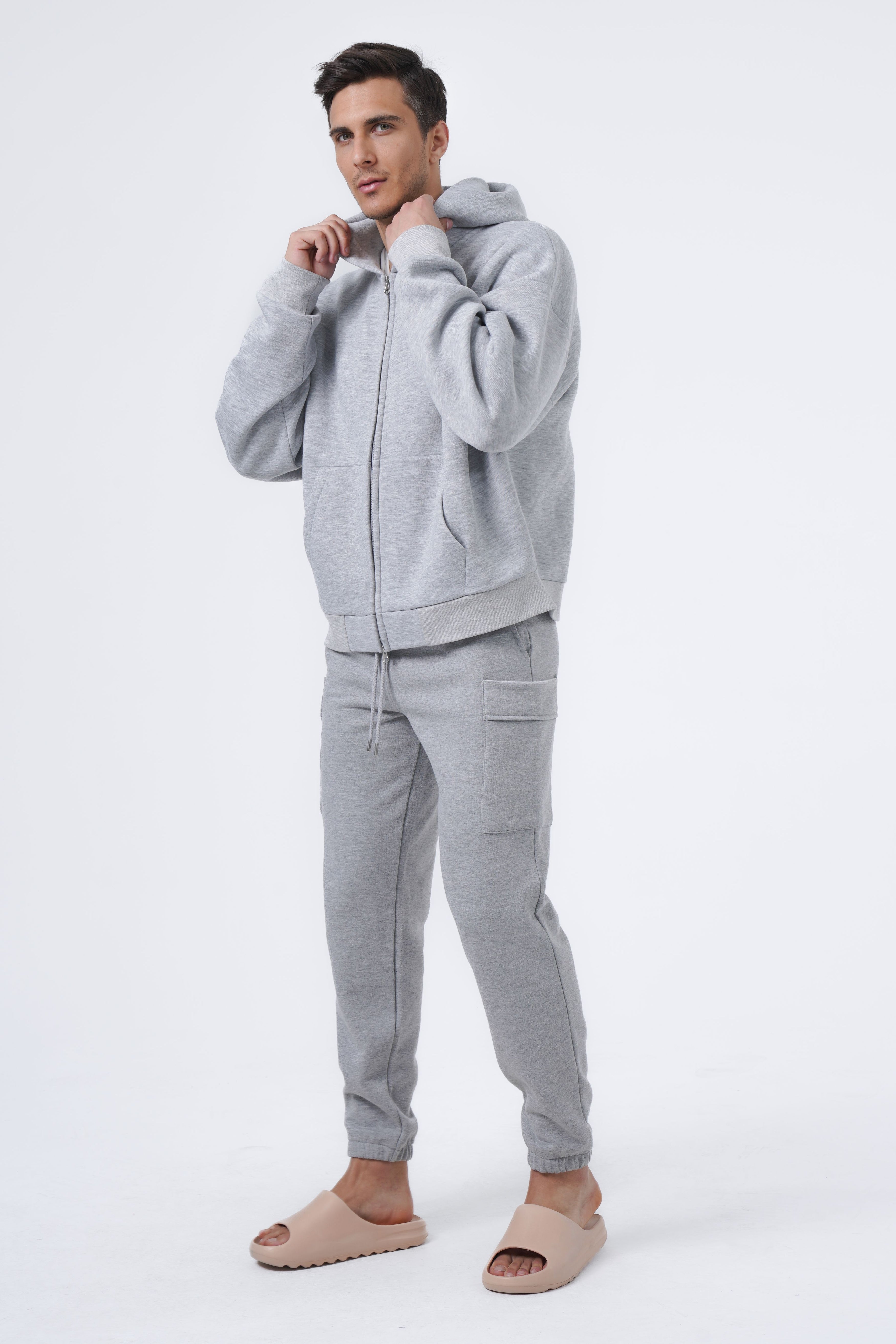 gray melange zip hoodie