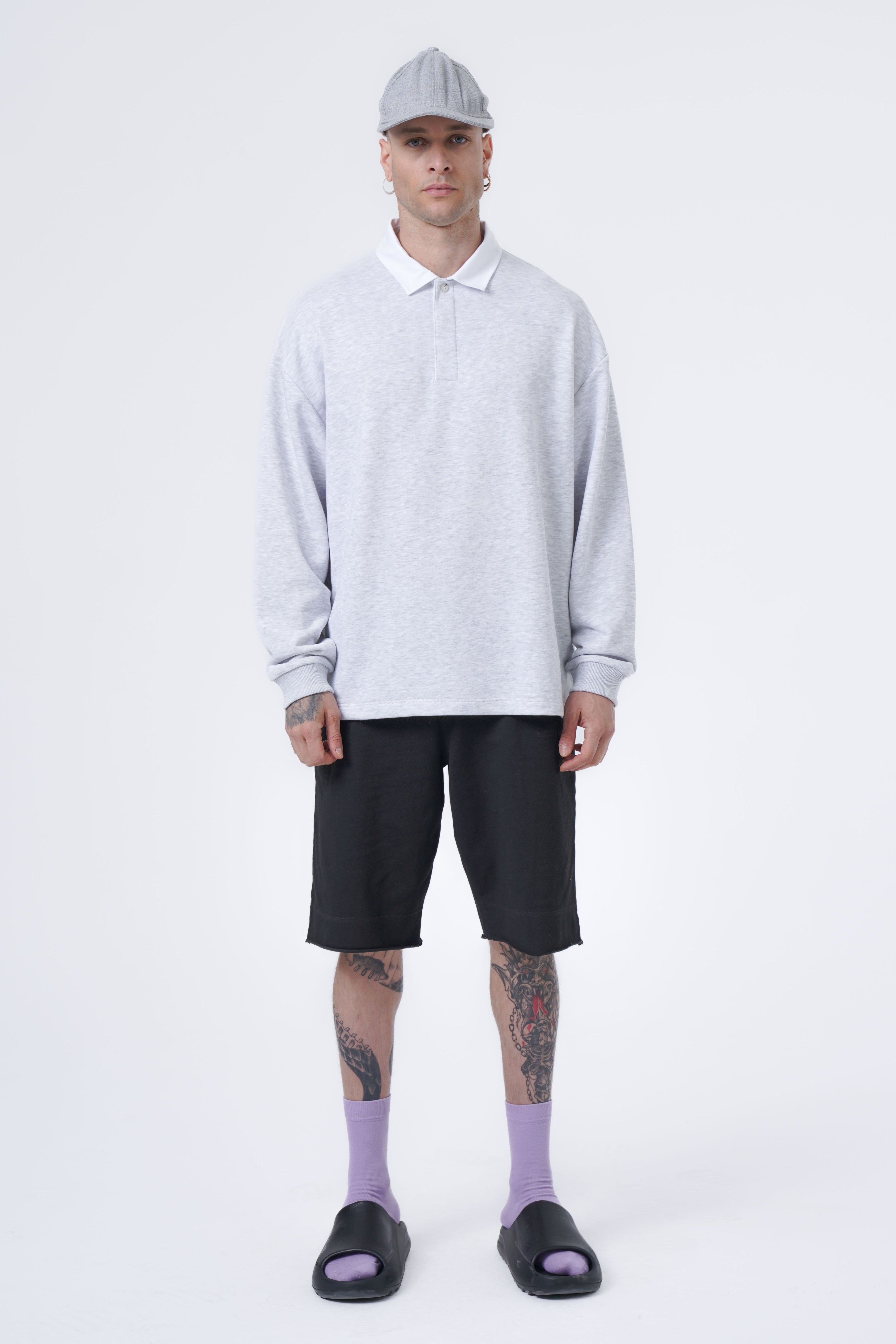 woven neck polo sweatshirt