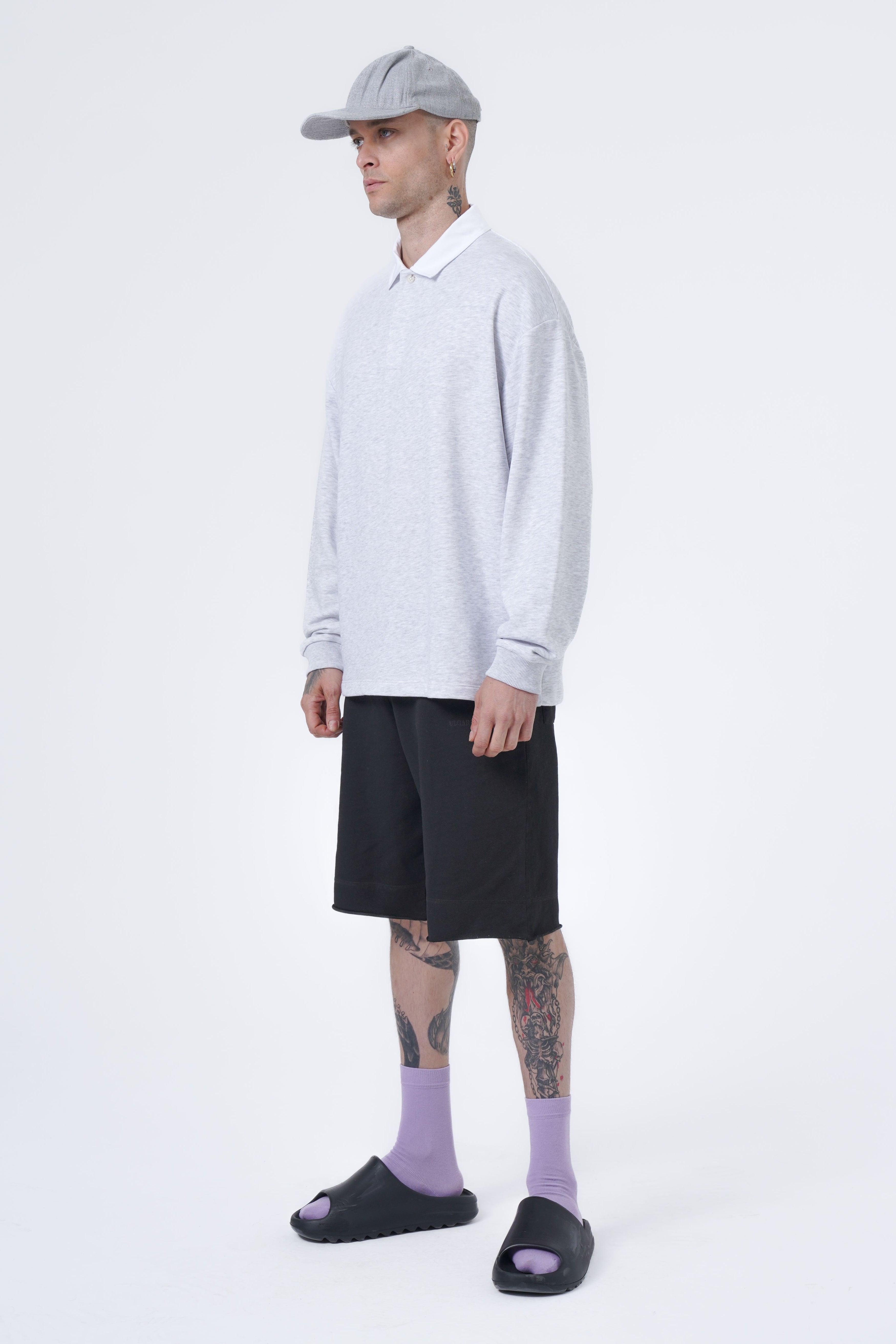 woven neck polo sweatshirt