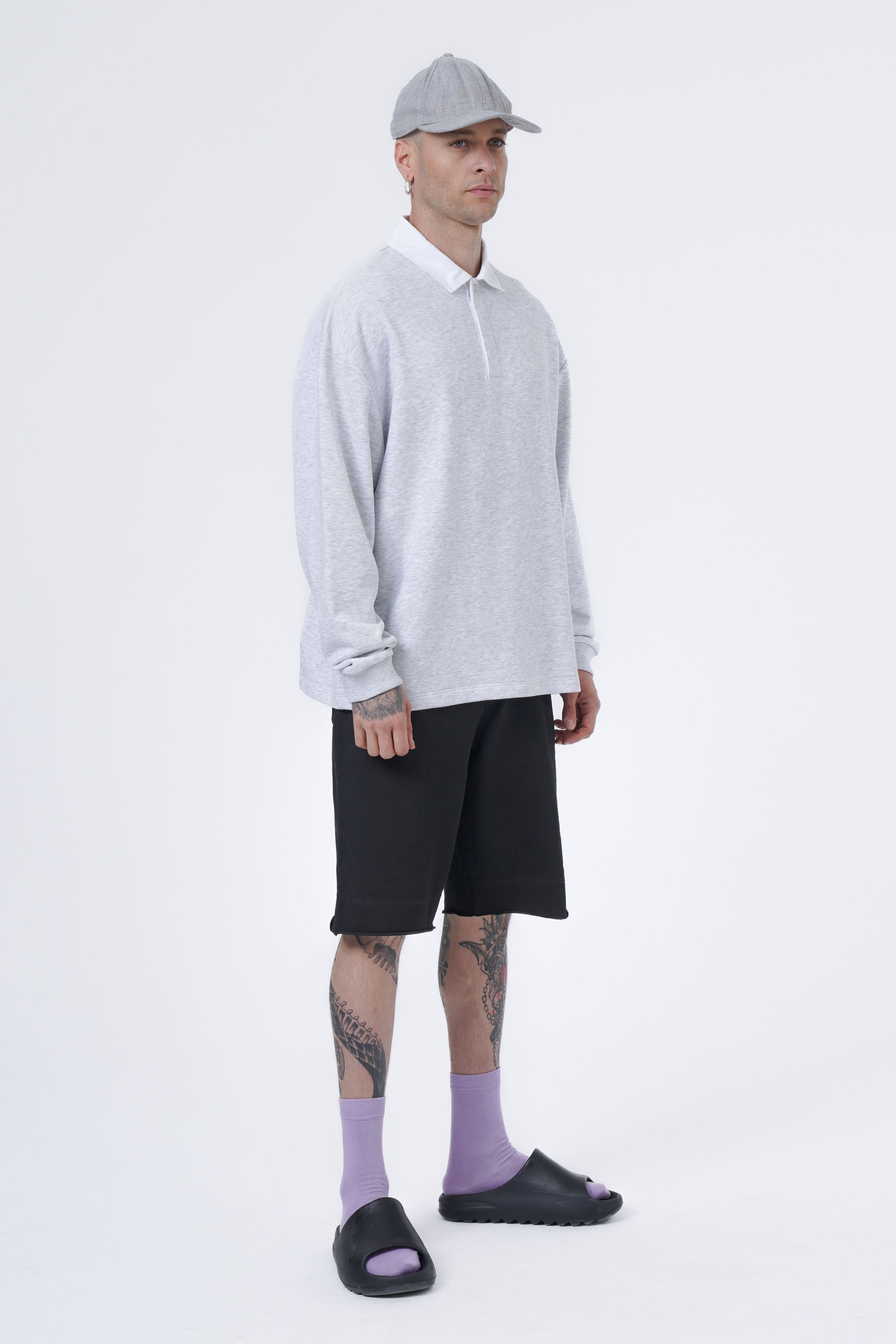 woven neck polo sweatshirt
