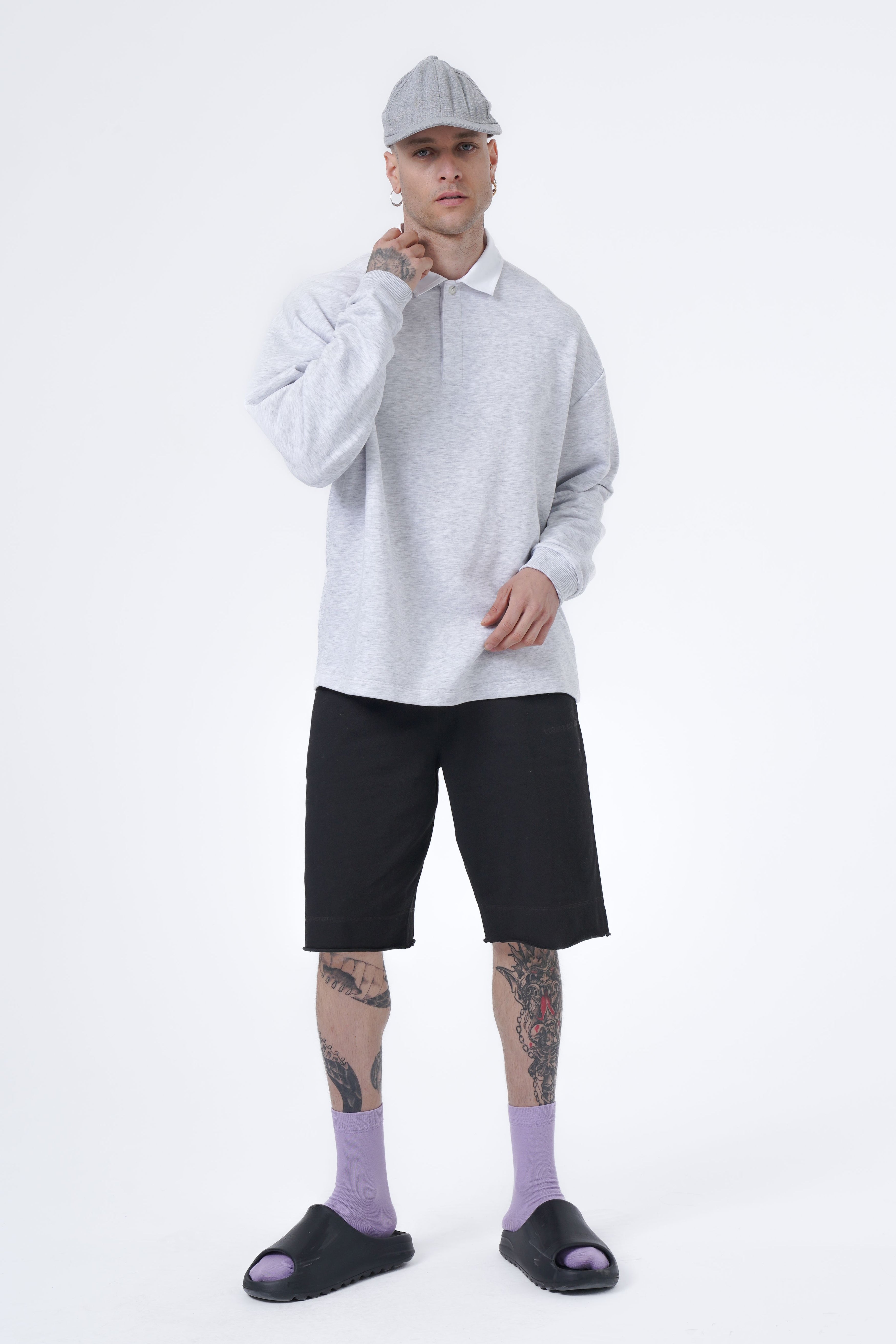 woven neck polo sweatshirt