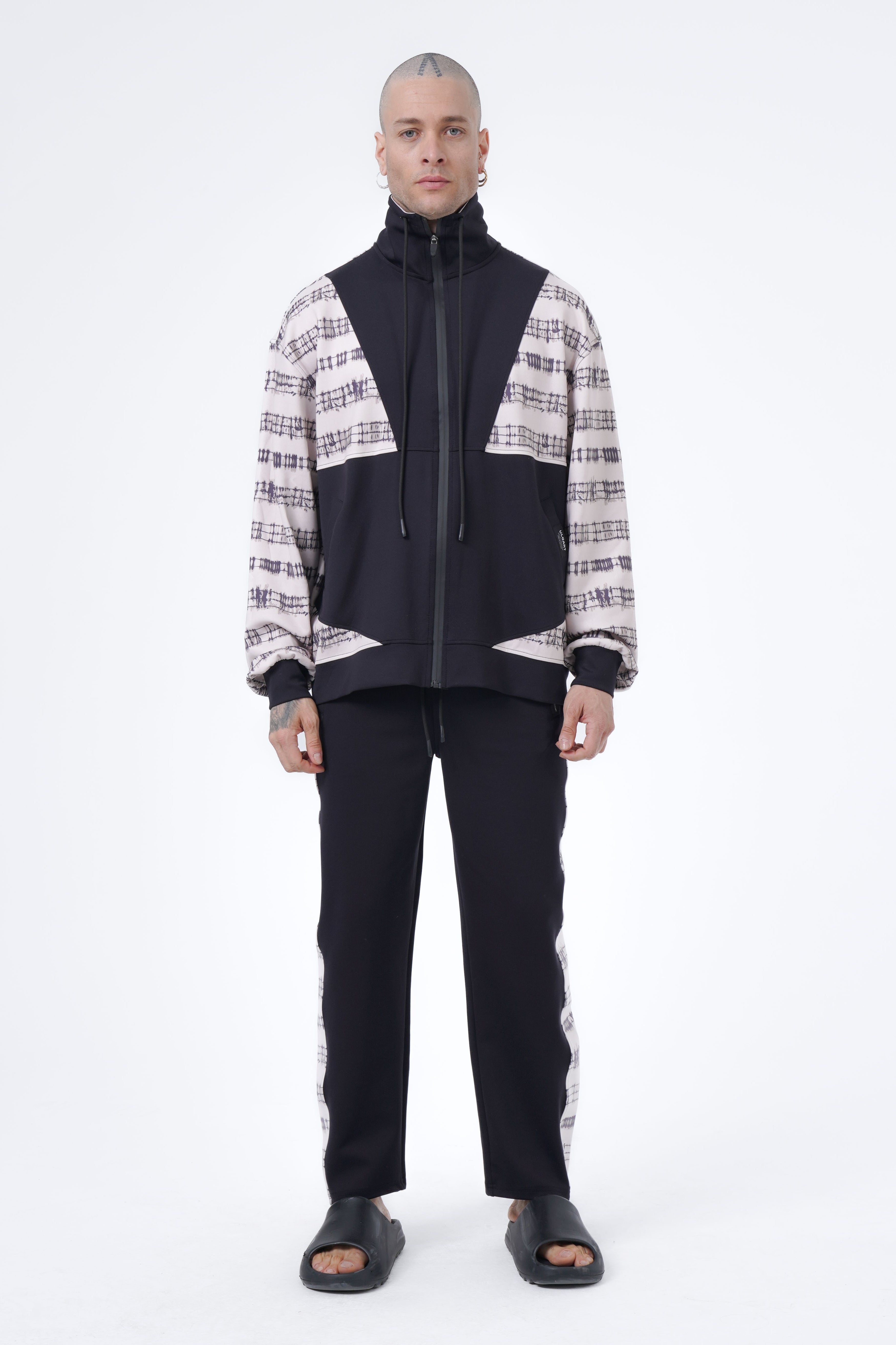 scuba wire netting printed jacket and pants set