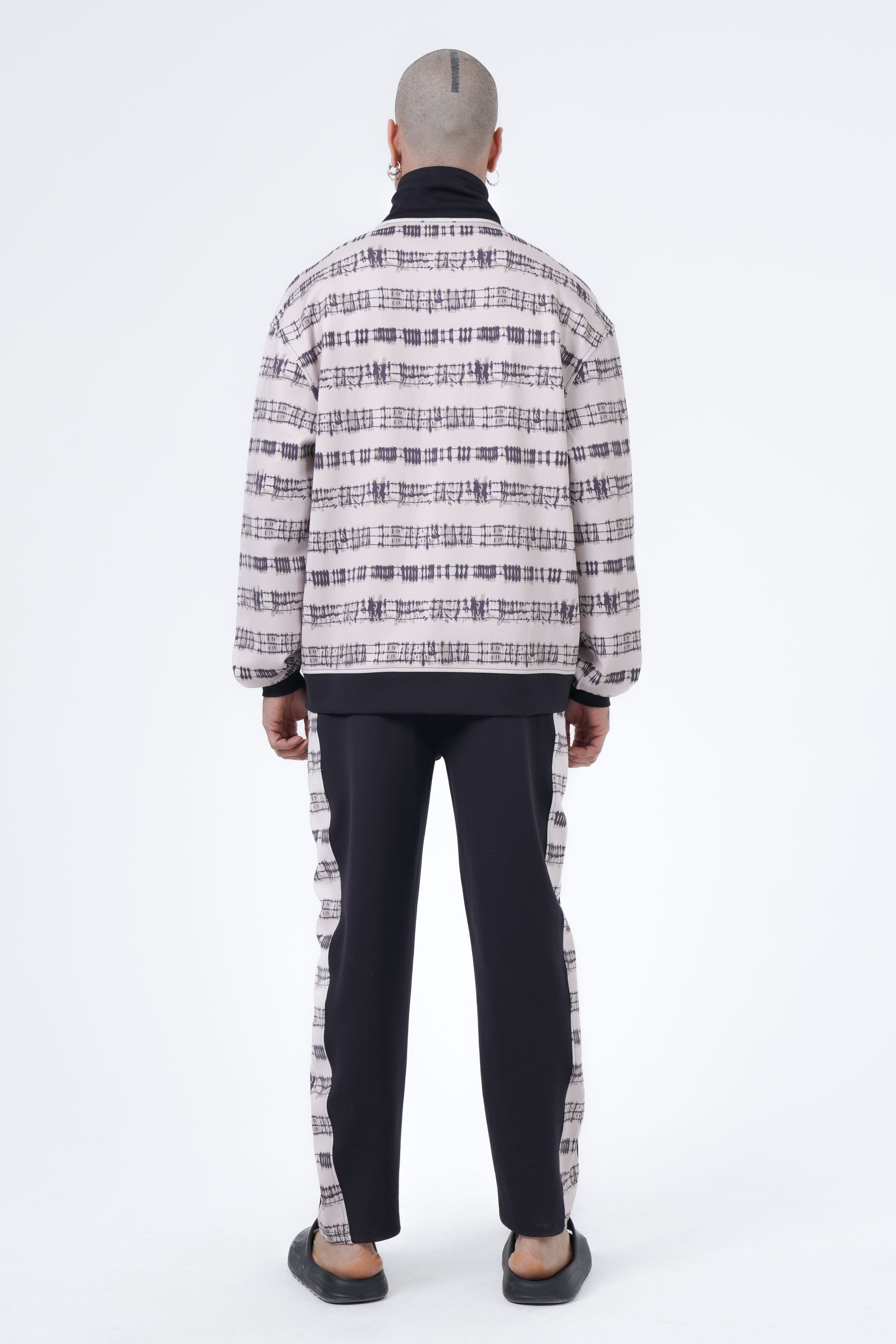 scuba wire netting printed jacket and pants set