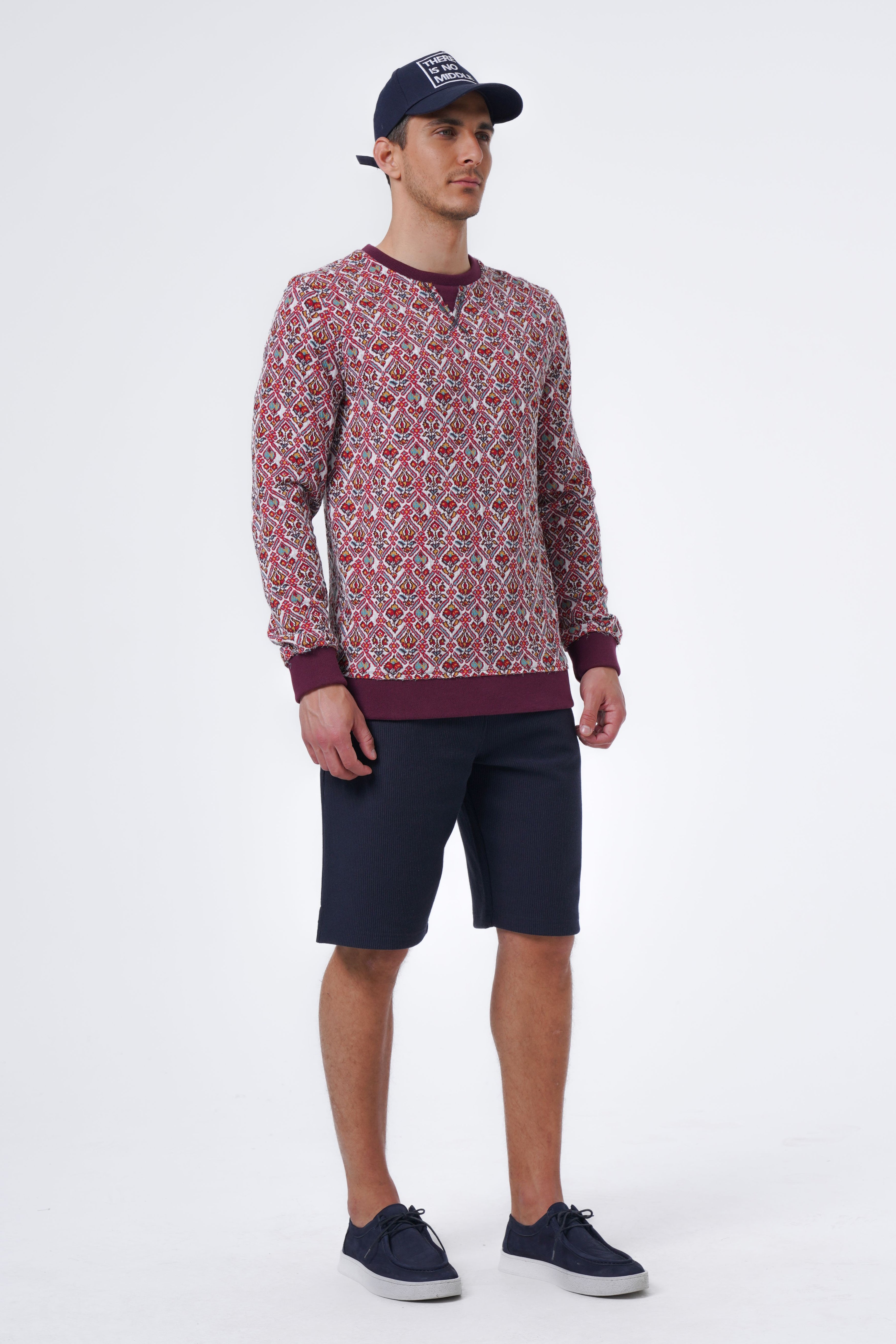 ribbet crew neck and jacquard sweatshirt detail