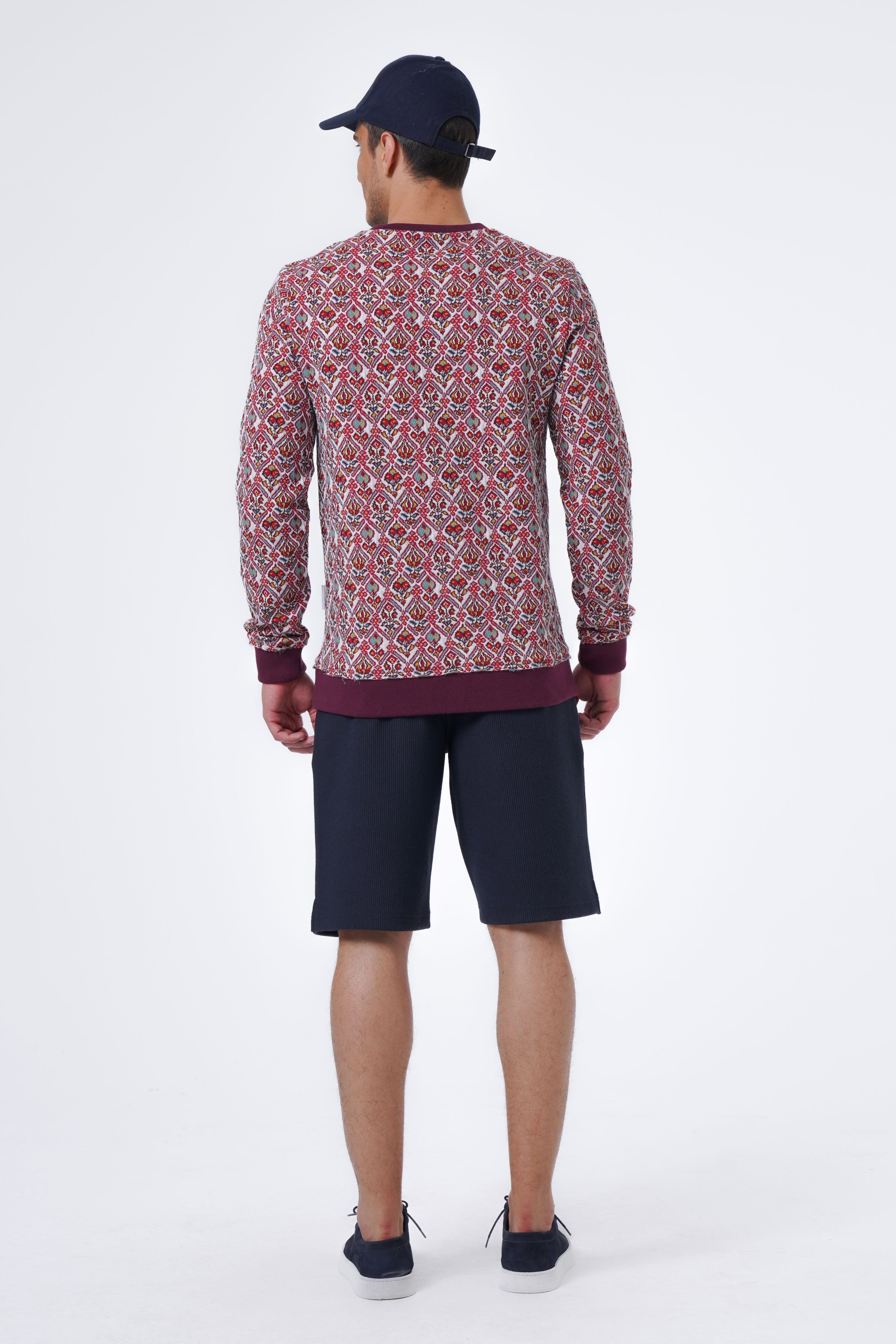 ribbet crew neck and jacquard sweatshirt detail