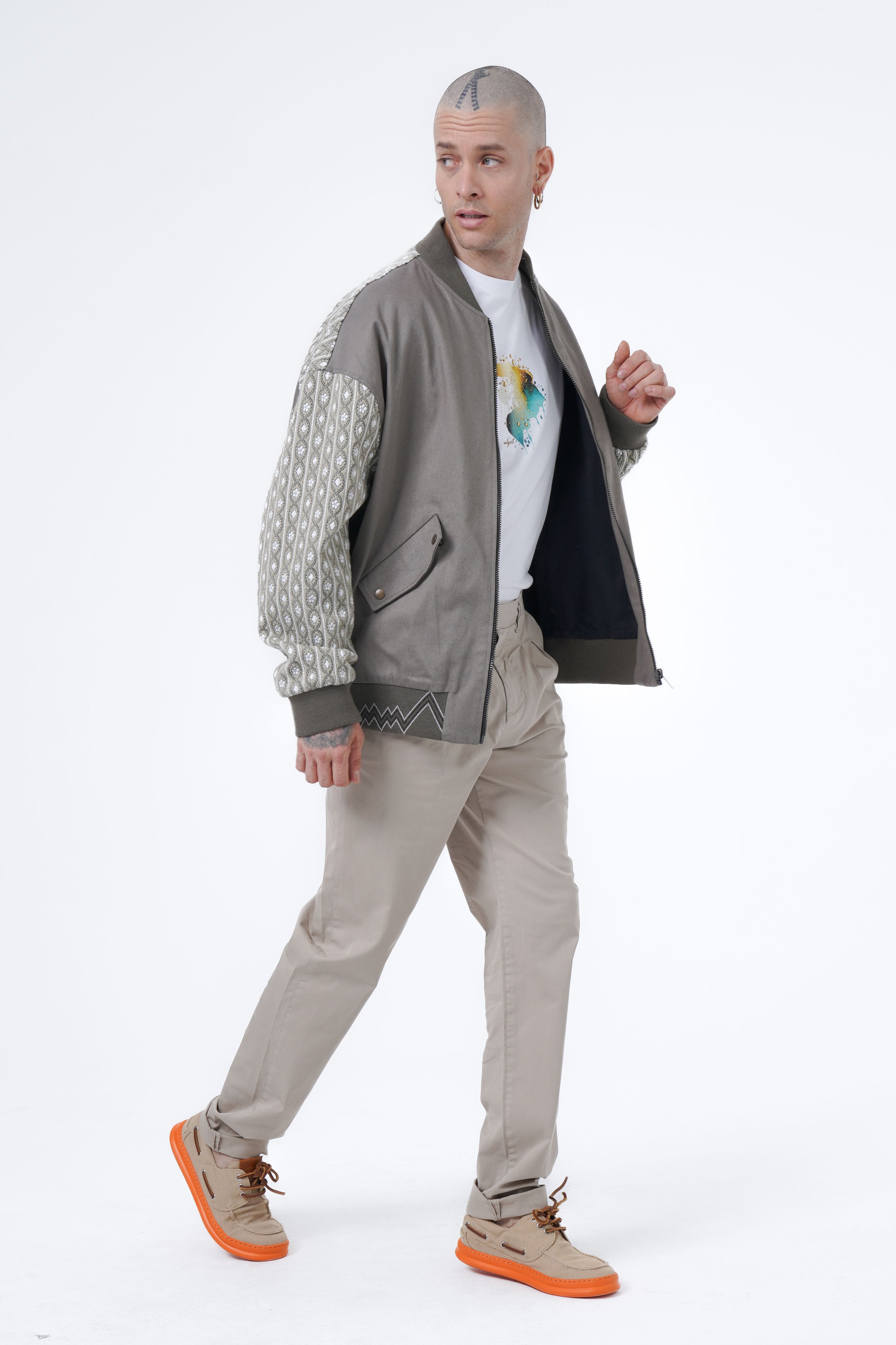 woven bomber jacket with jacquard
