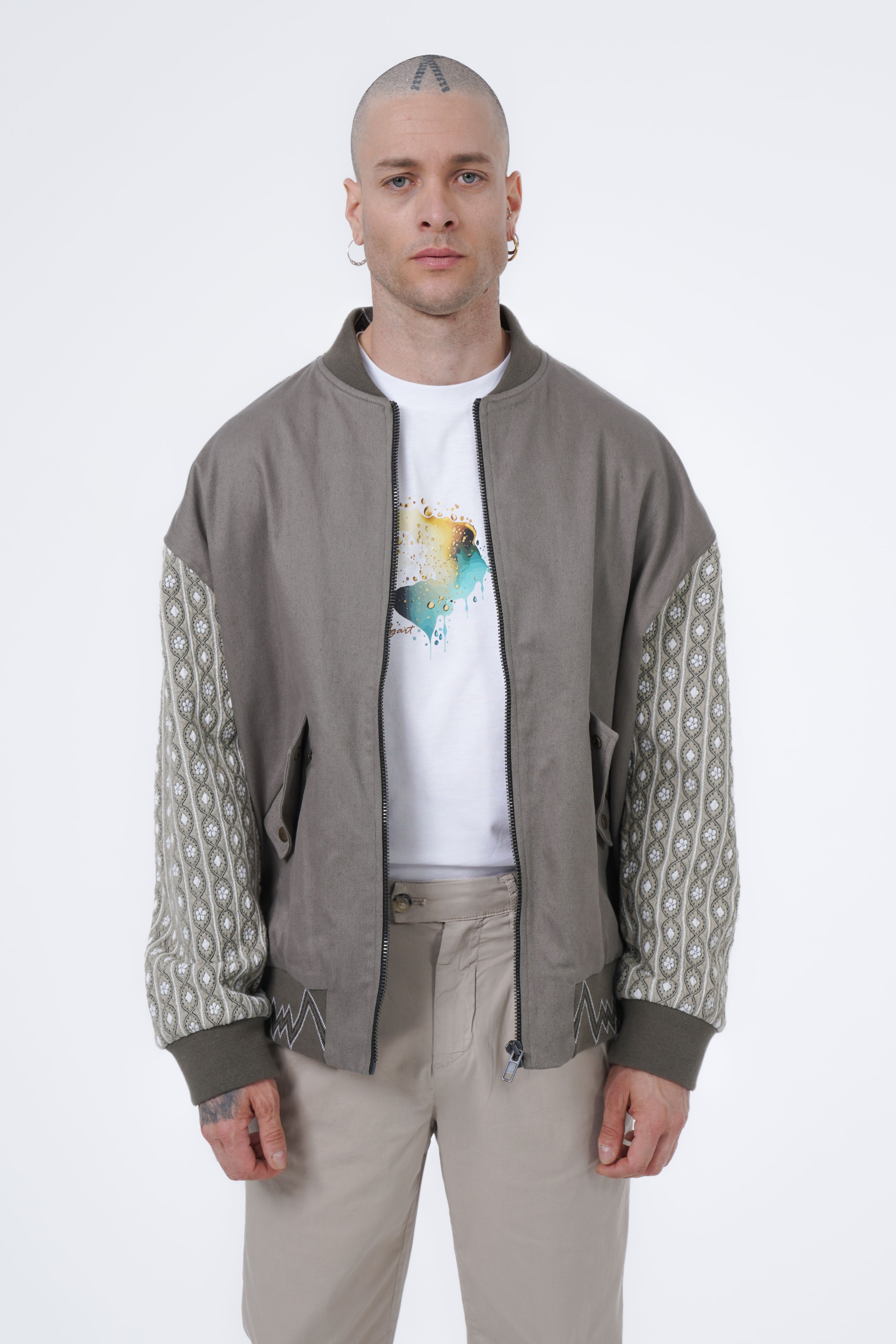 woven bomber jacket with jacquard