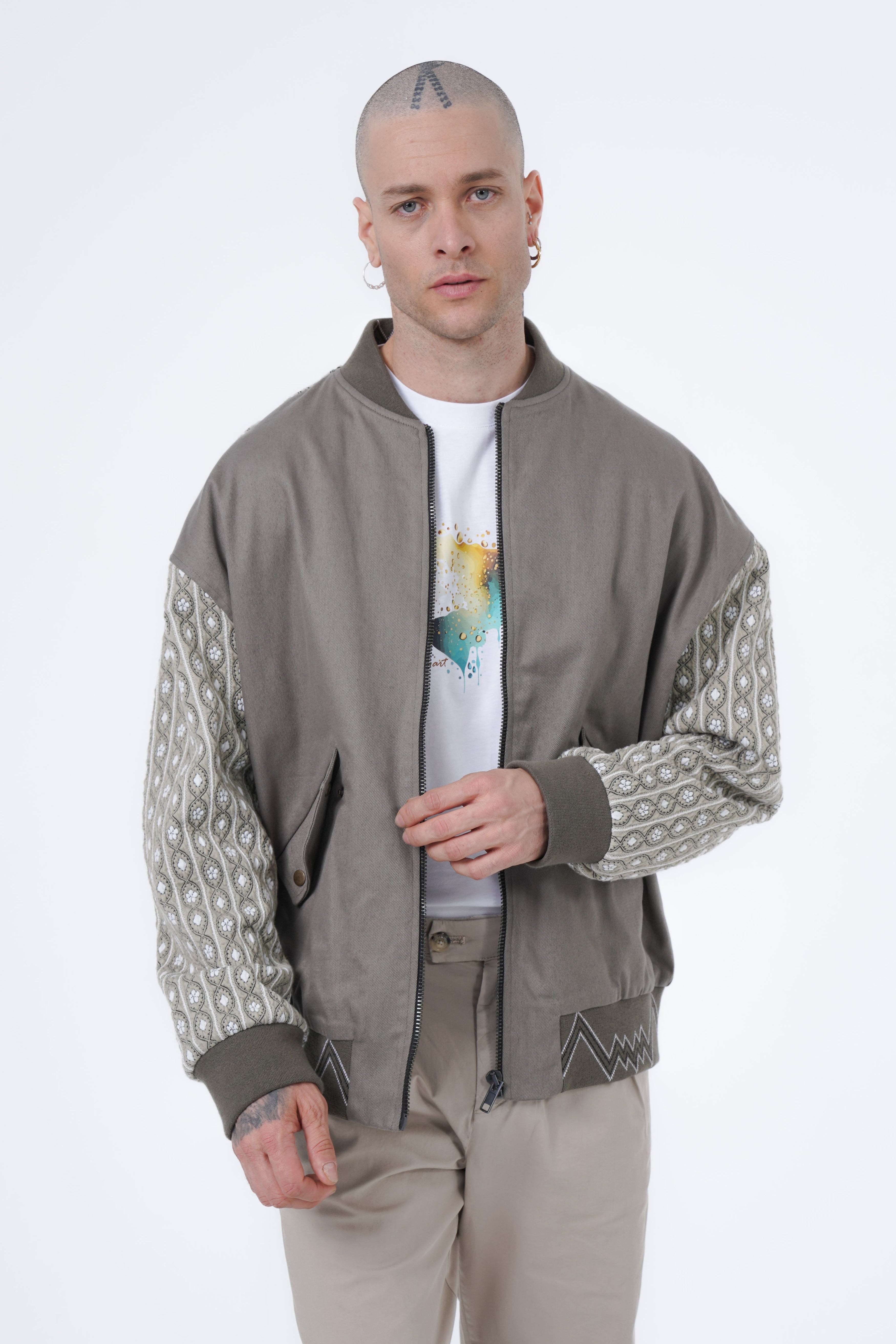 woven bomber jacket with jacquard