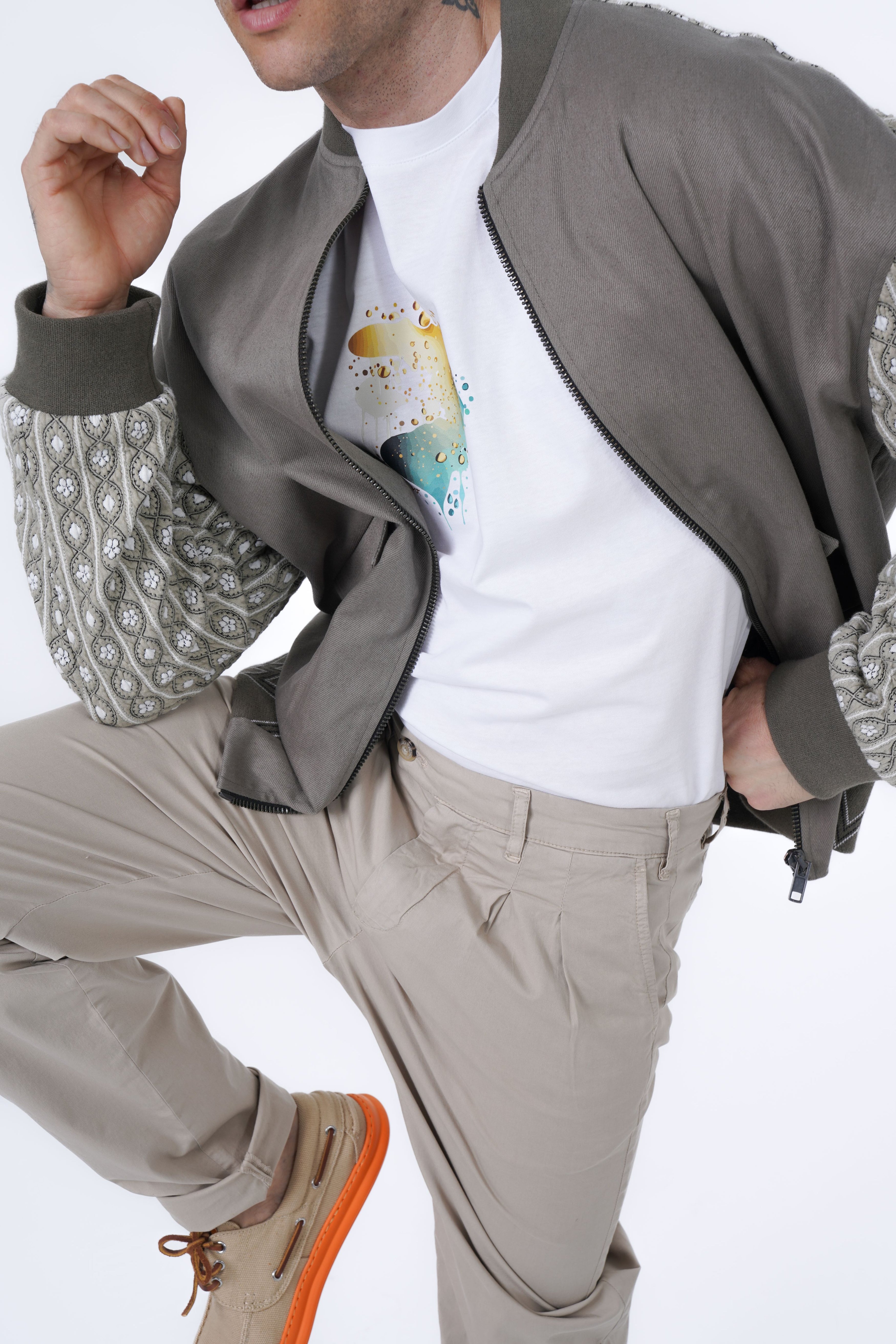 woven bomber jacket with jacquard