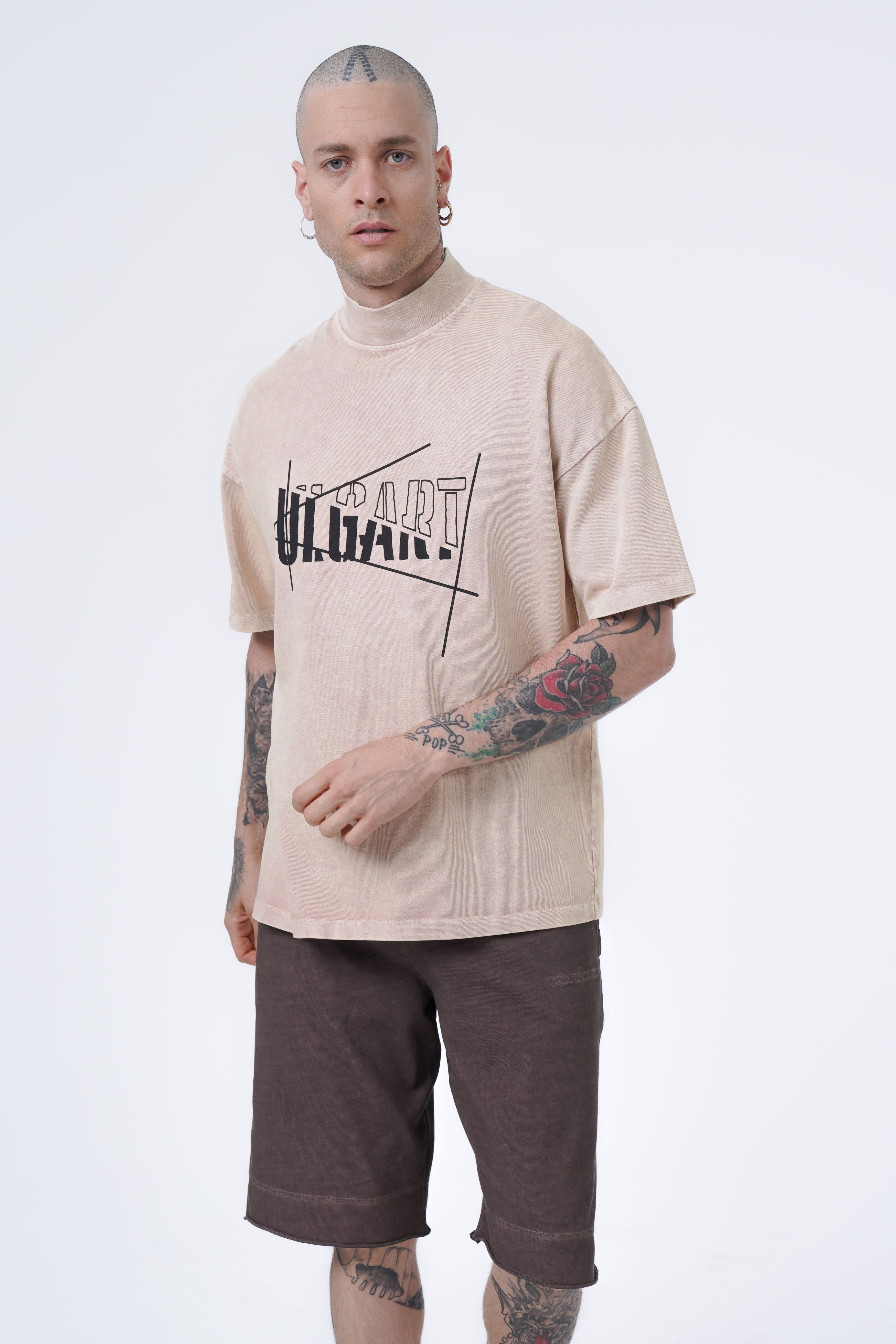 Acid wash ulgart stand neck oversized tshirt