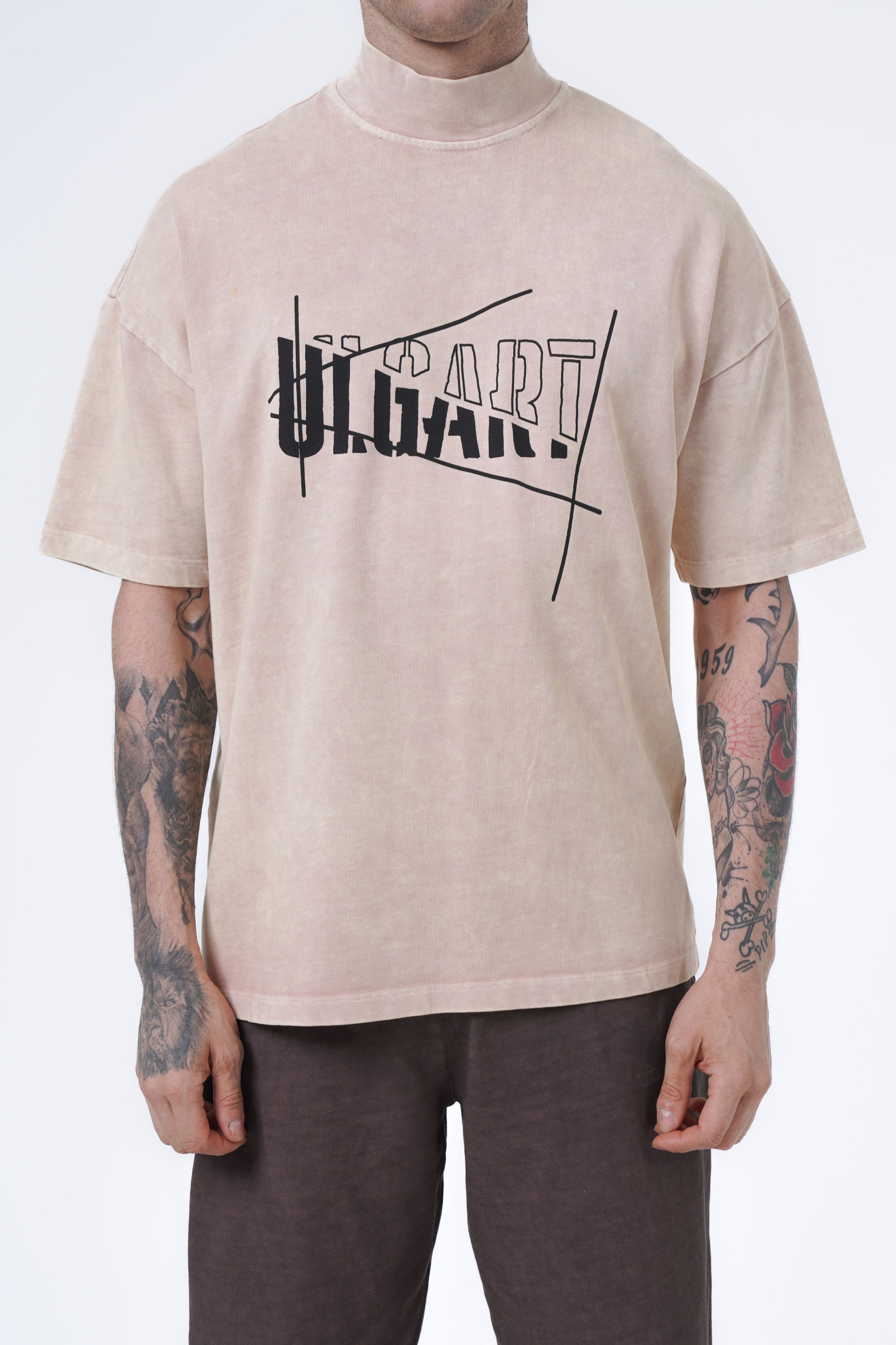 Acid wash ulgart stand neck oversized tshirt
