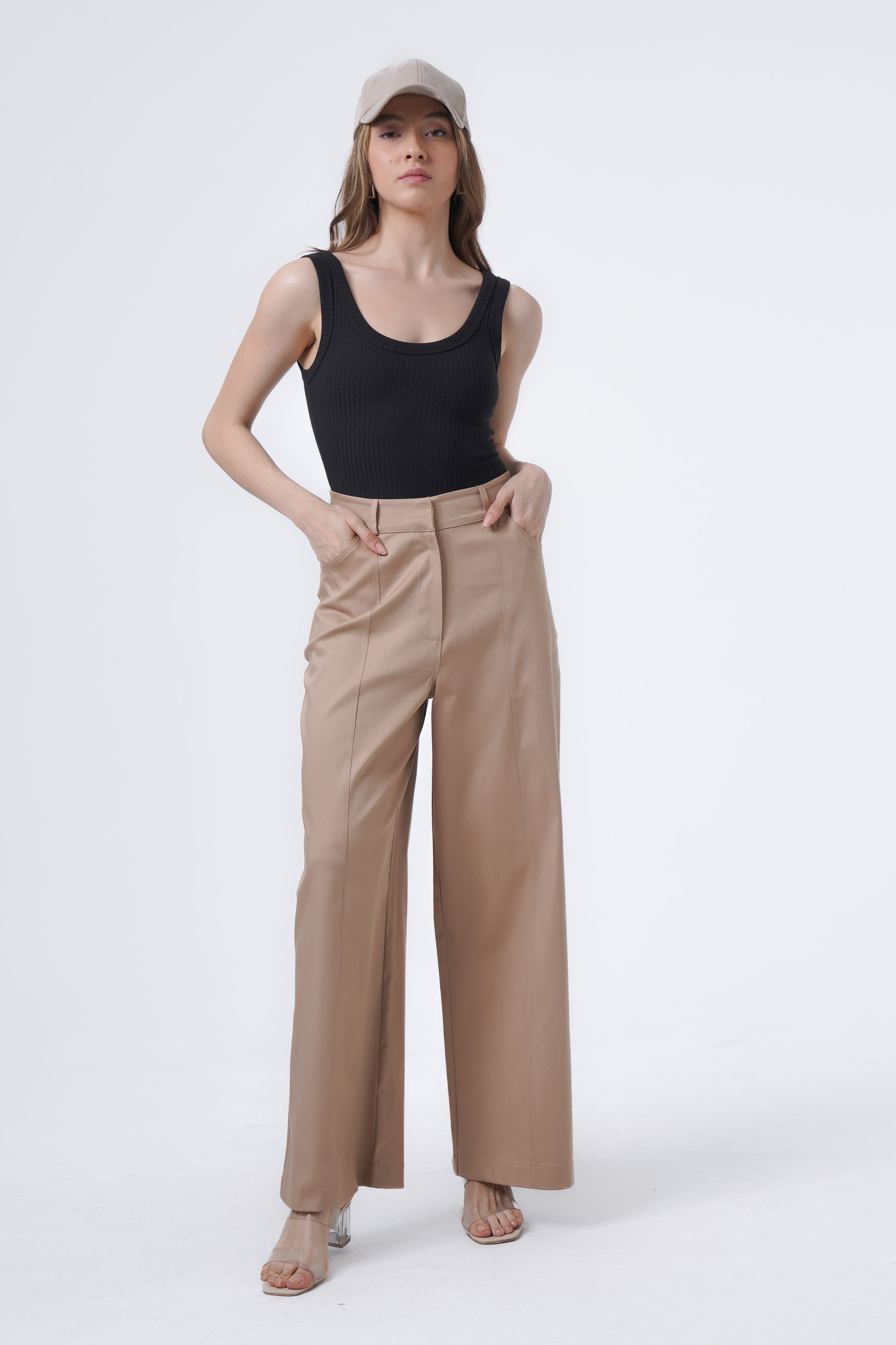 relaxed fit beige trousers