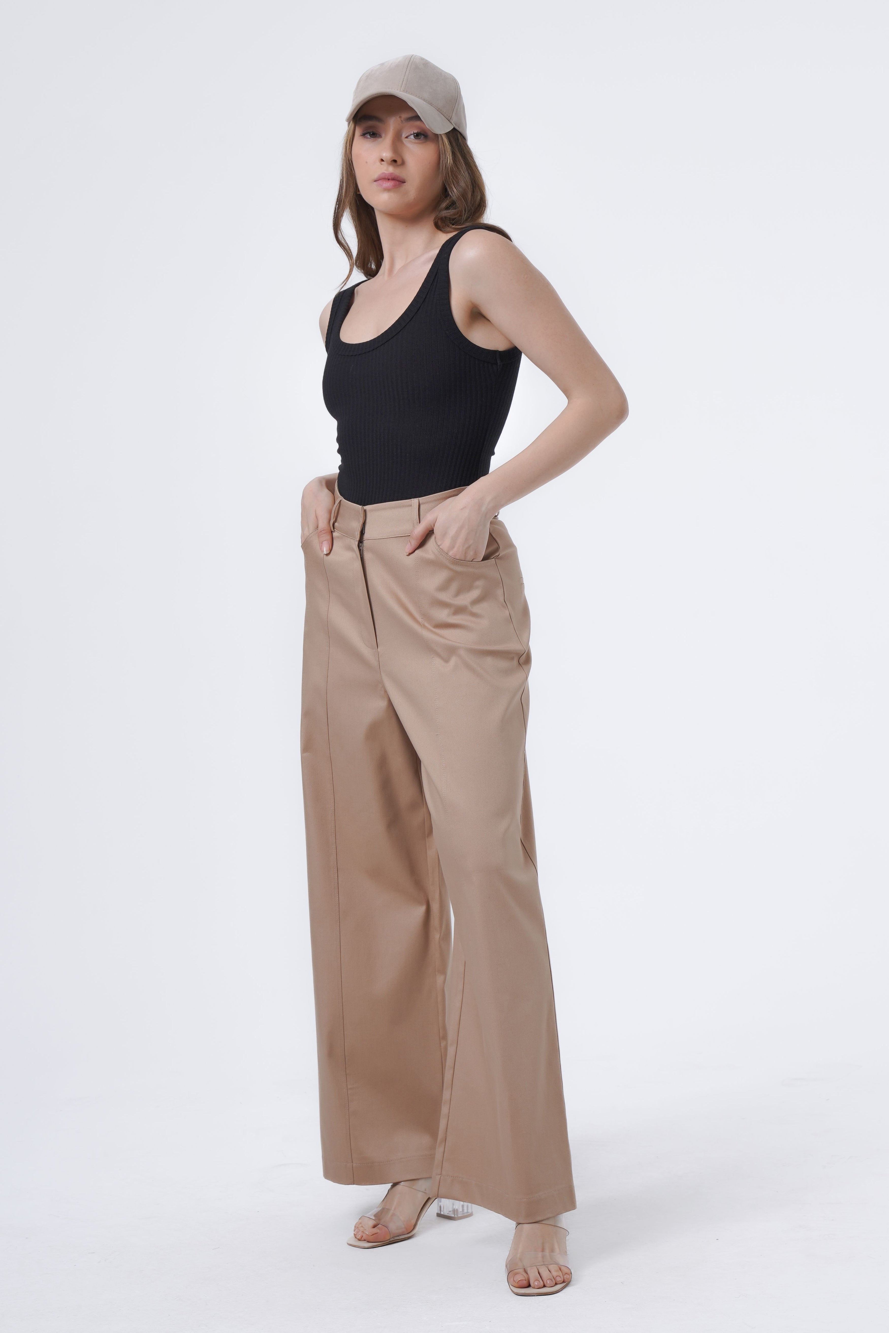 relaxed fit beige trousers