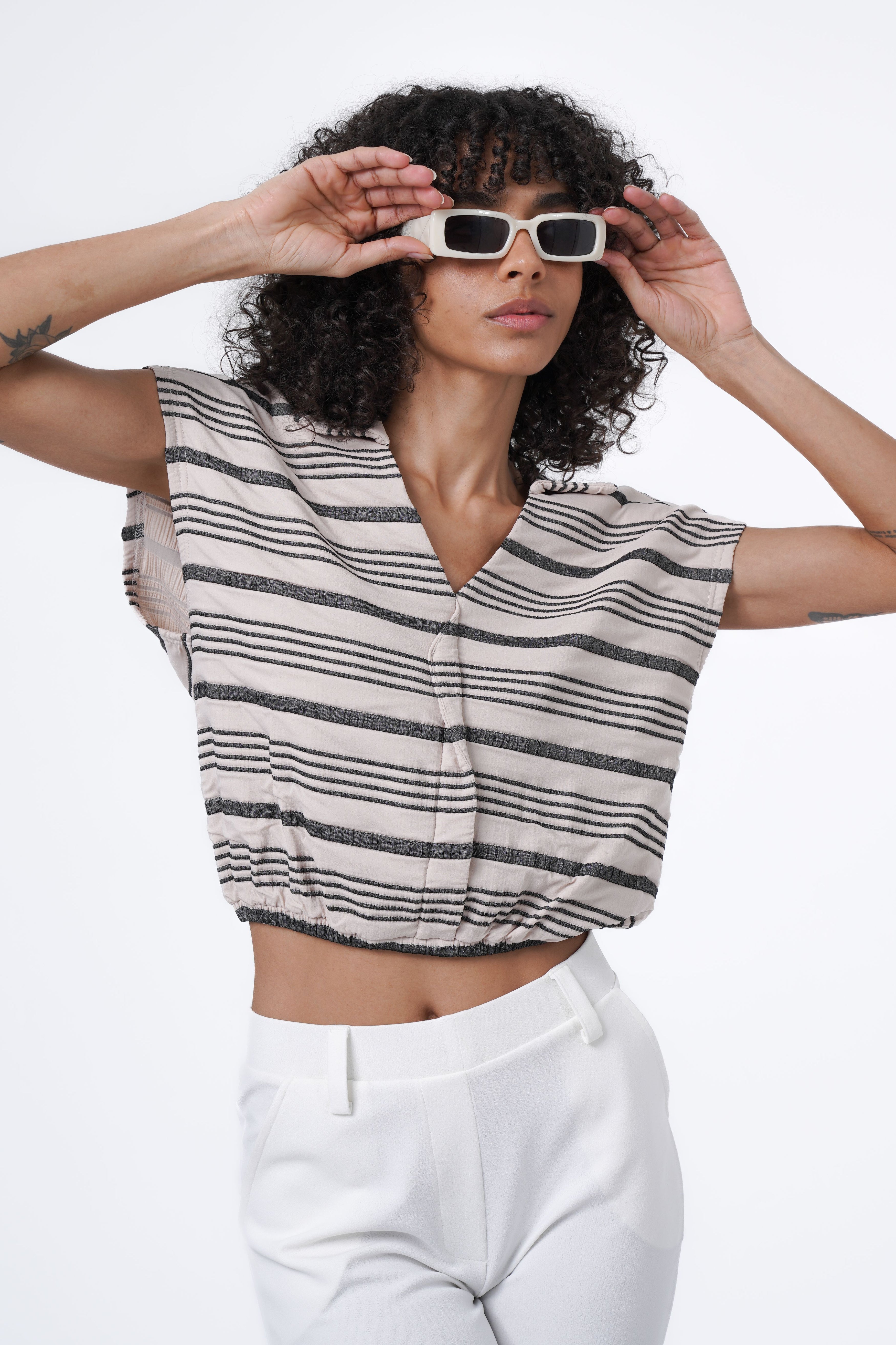 ORGANIC TEXTURED V-NECK BLOUSE