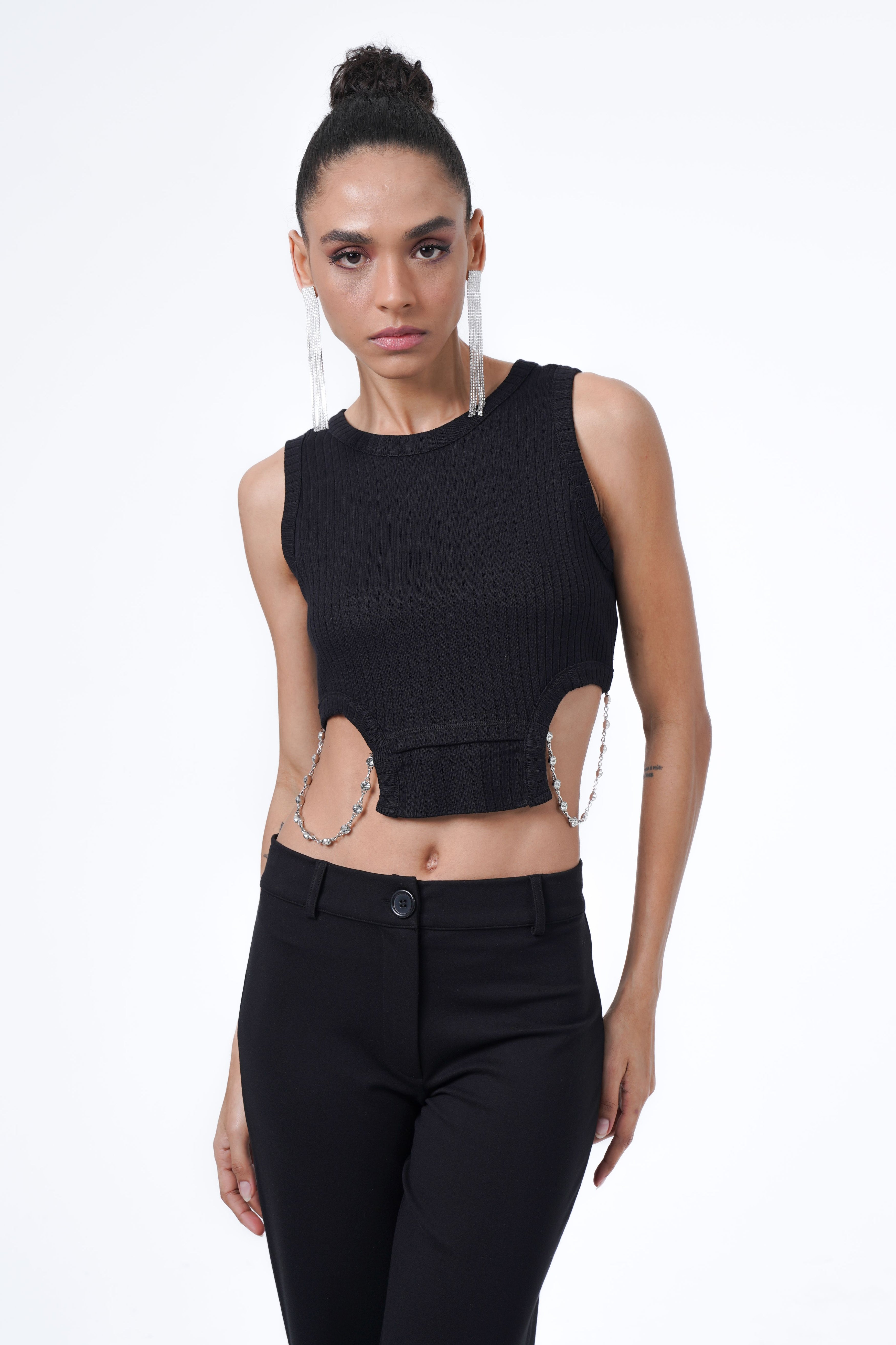 tanktop with dangling chain detail