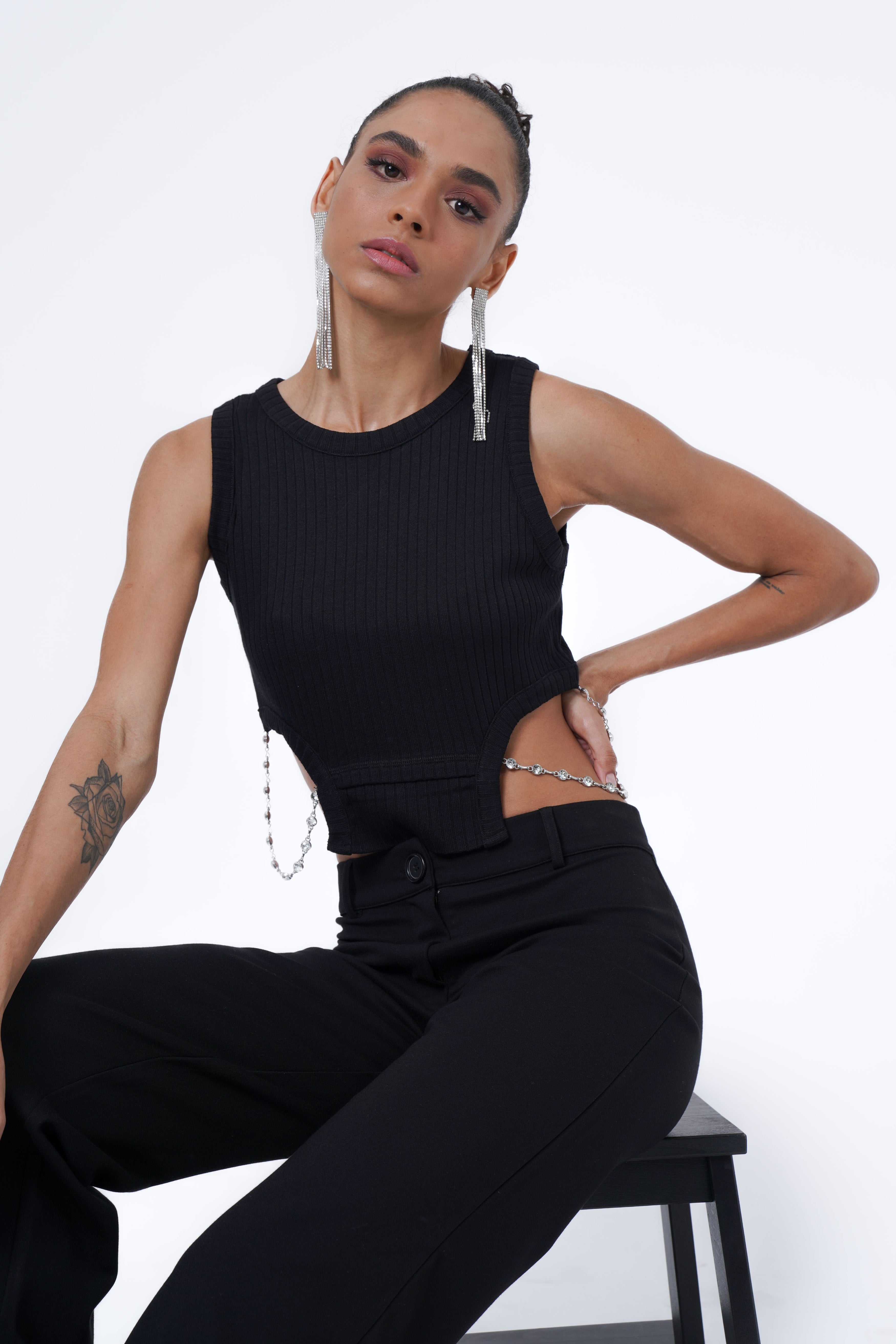tanktop with dangling chain detail