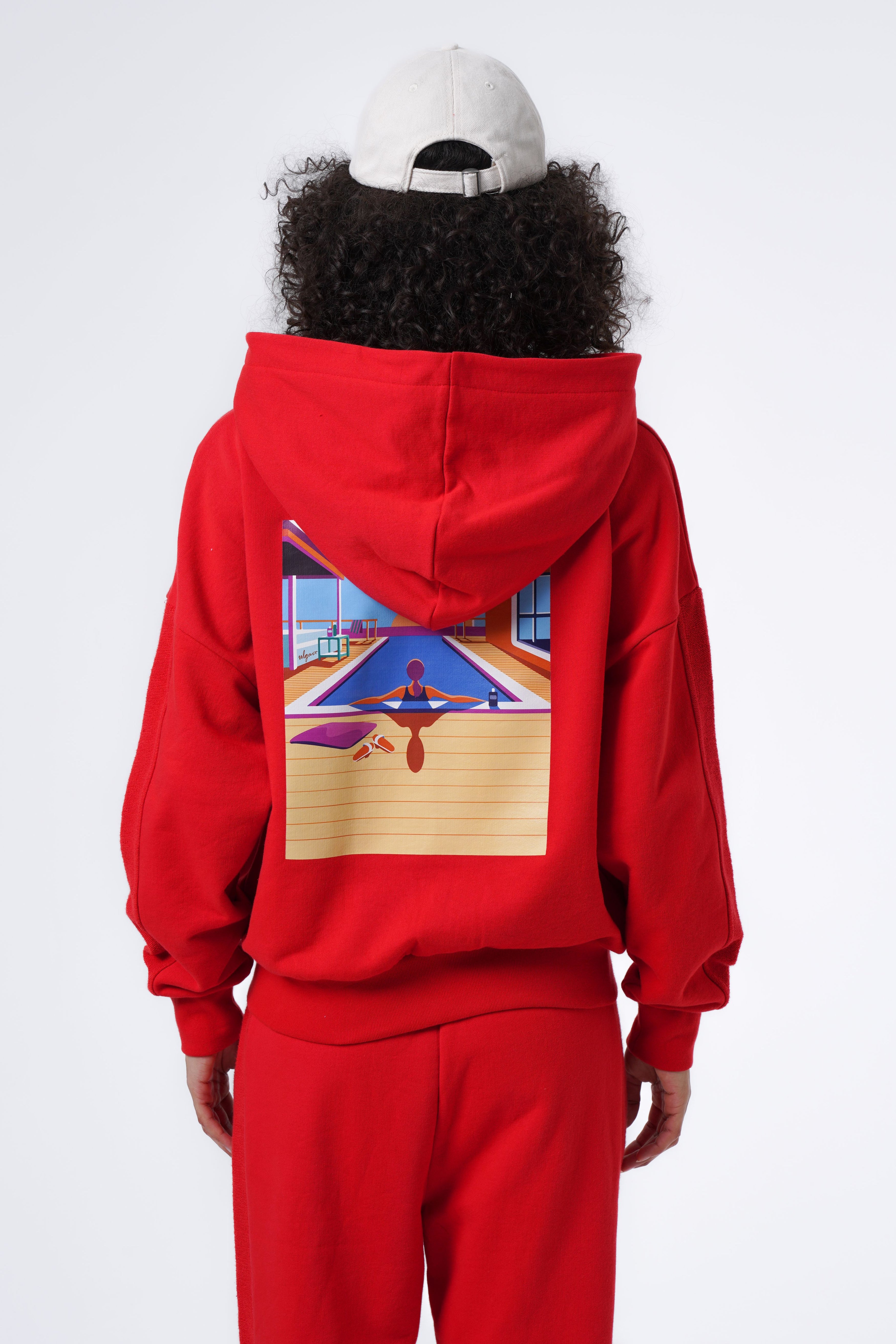 kangoroo pocket printed detail hoodie and jogger set