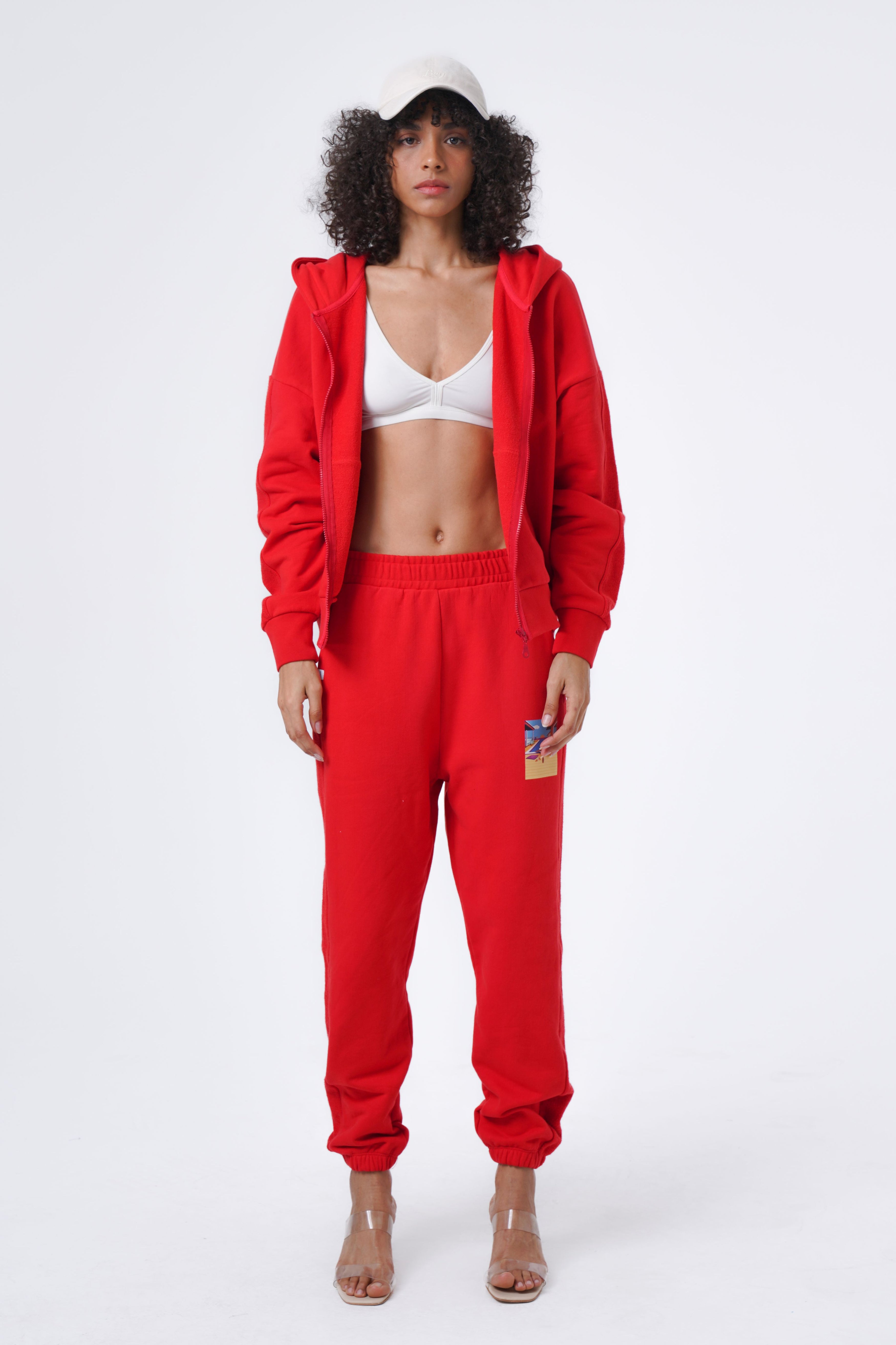kangoroo pocket printed detail hoodie and jogger set