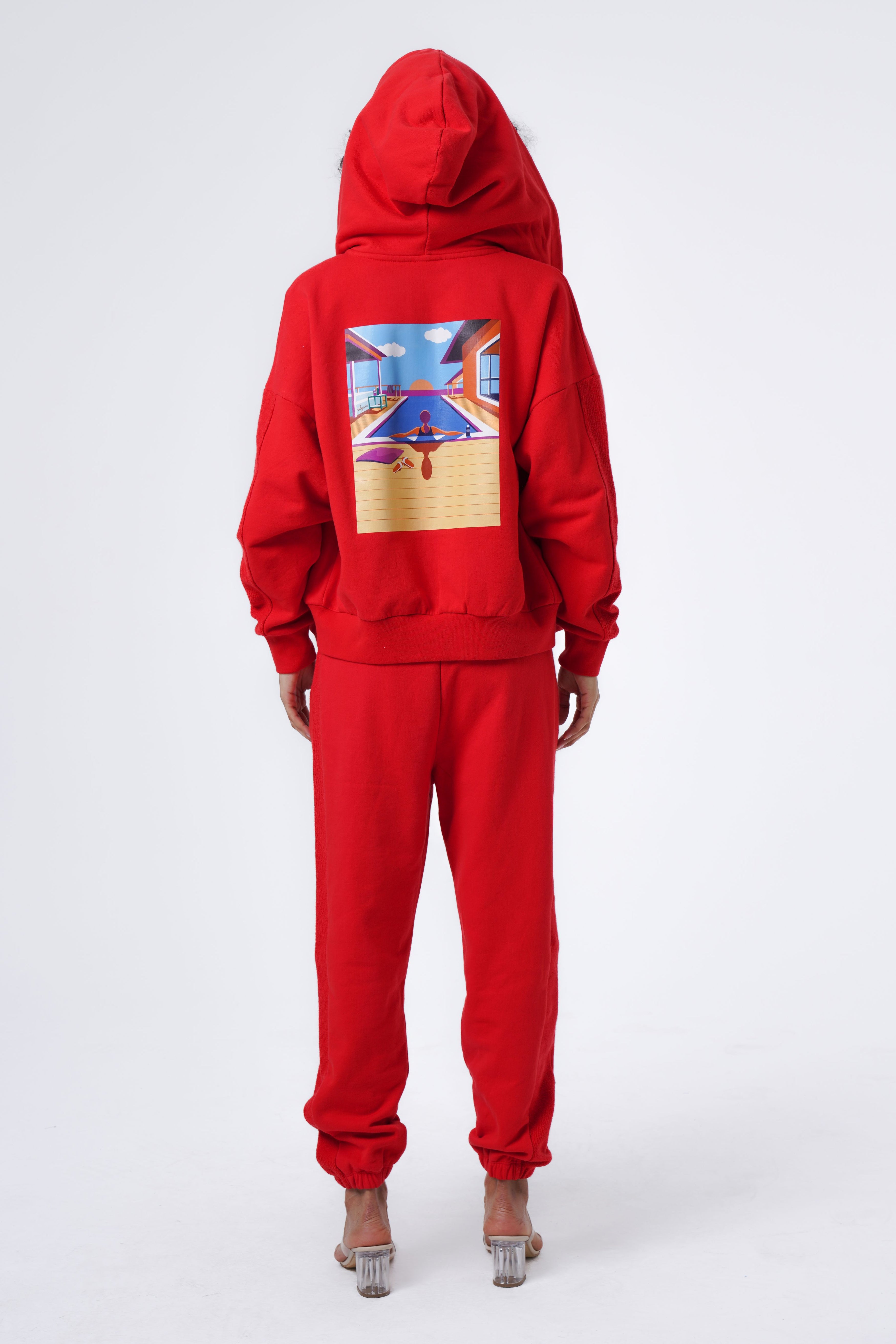 kangoroo pocket printed detail hoodie and jogger set