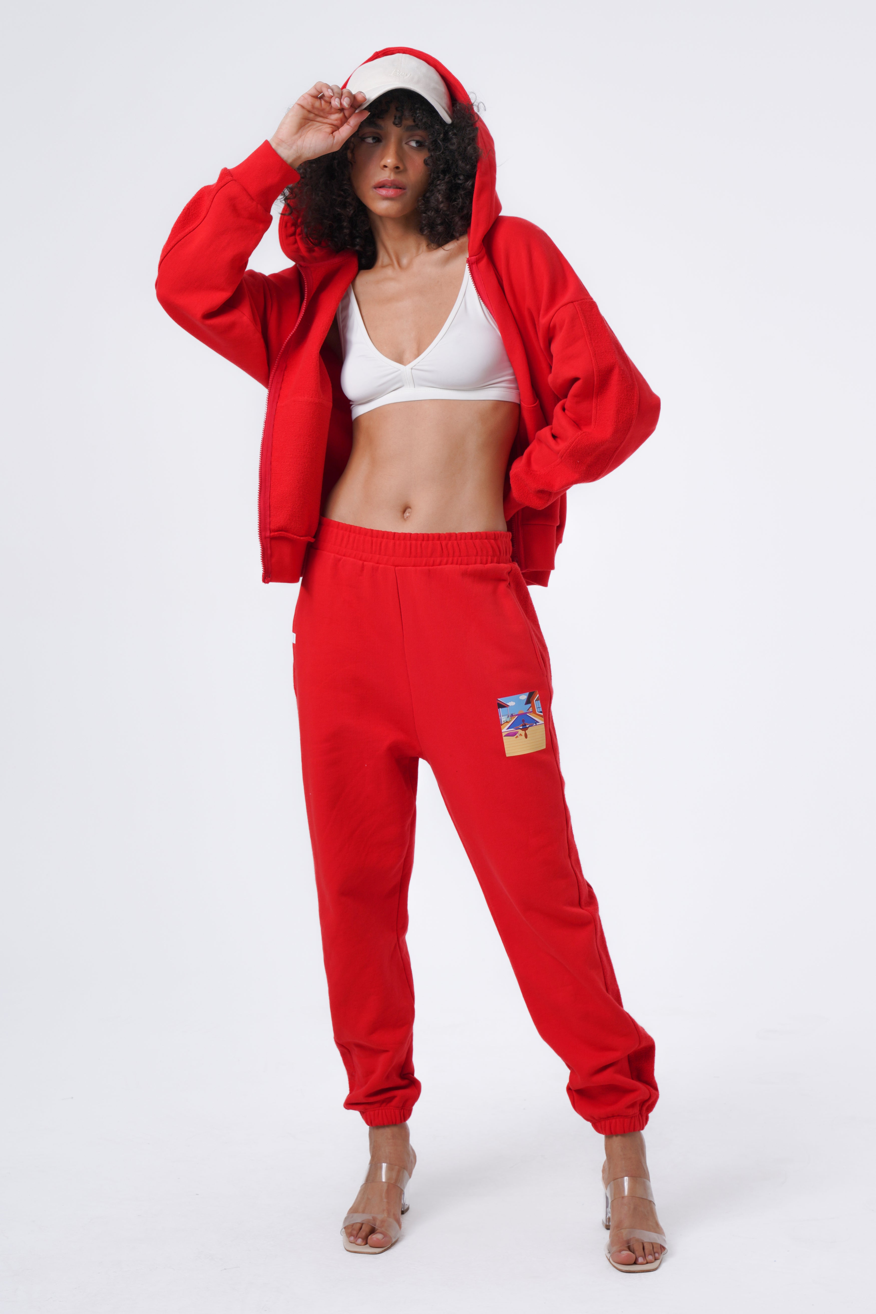kangoroo pocket printed detail hoodie and jogger set