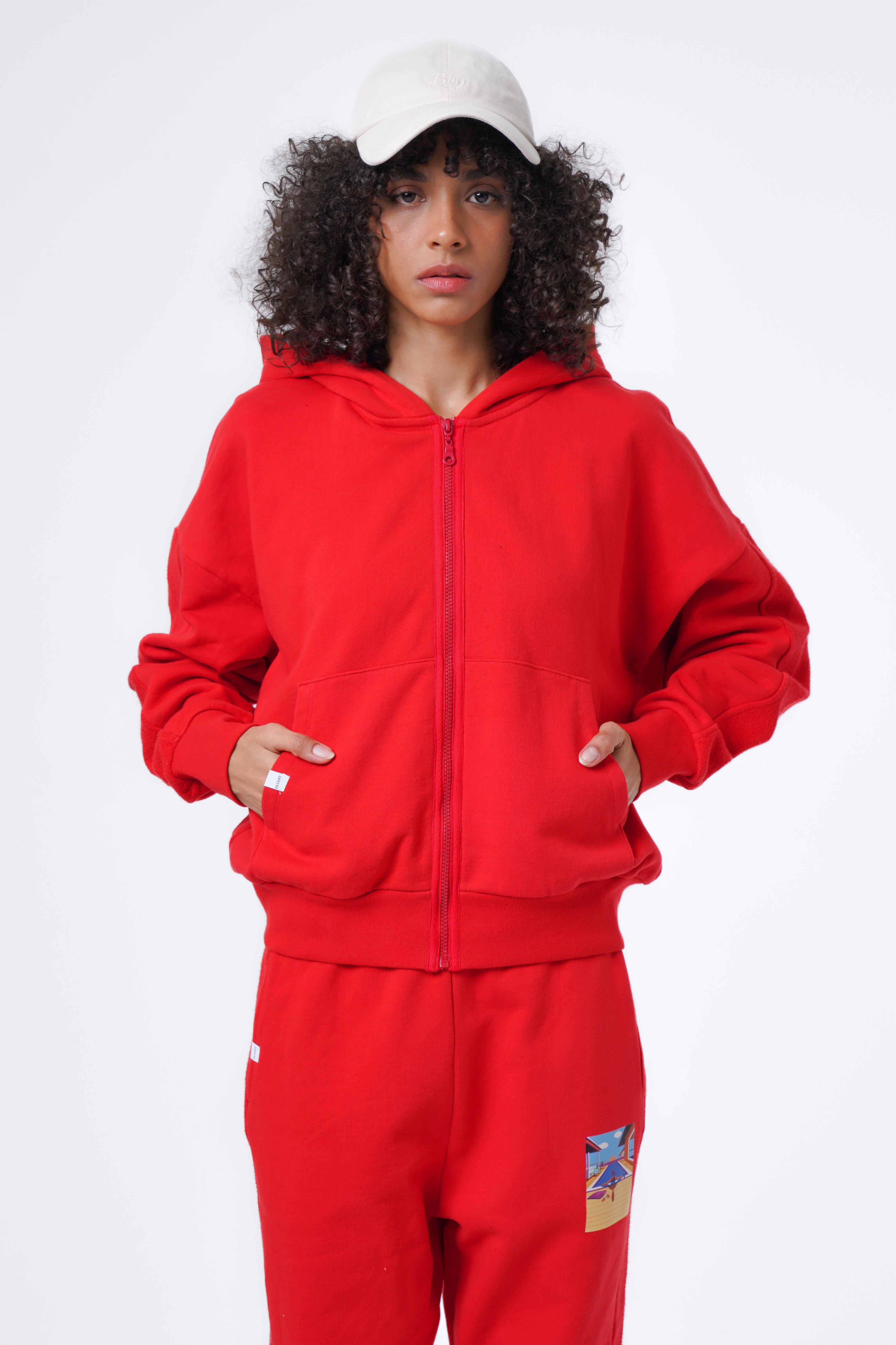 kangoroo pocket printed detail hoodie and jogger set
