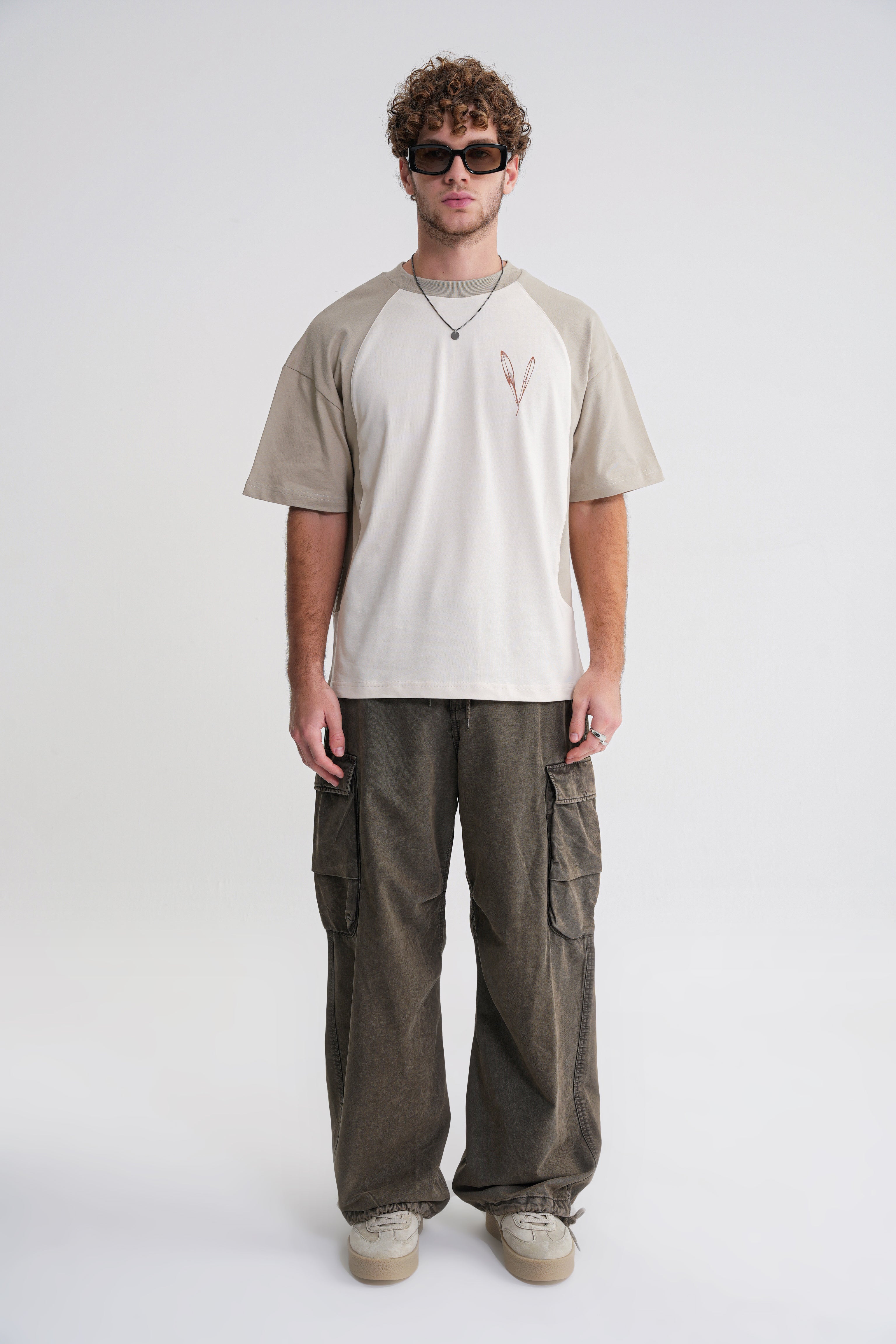 Reglan Flowers Oversize T-shirt Sprey Green -Antik White