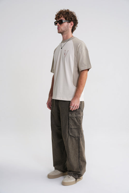 Reglan Flowers Oversize T-shirt Sprey Green -Antik White