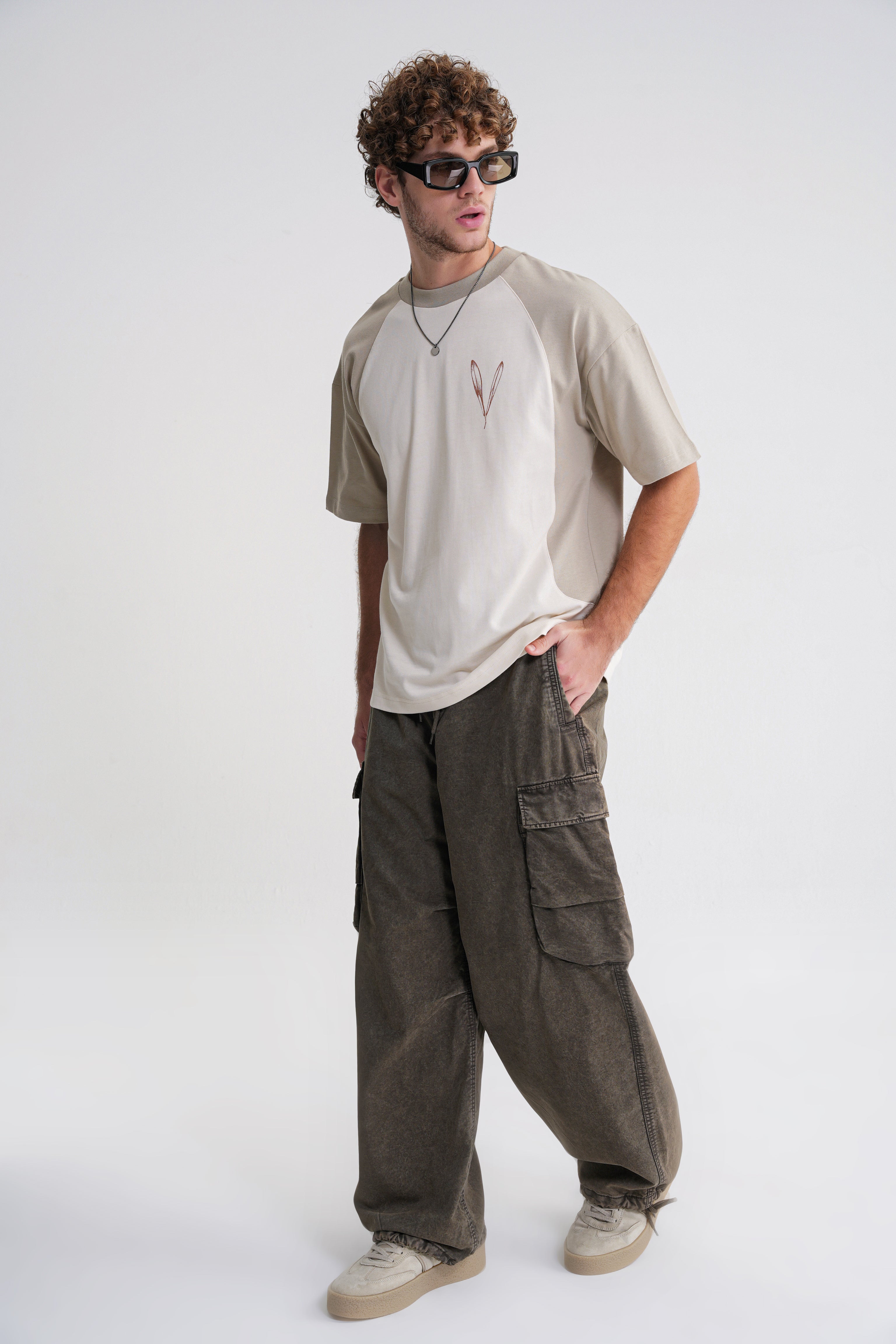 Reglan Flowers Oversize T-shirt Sprey Green -Antik White