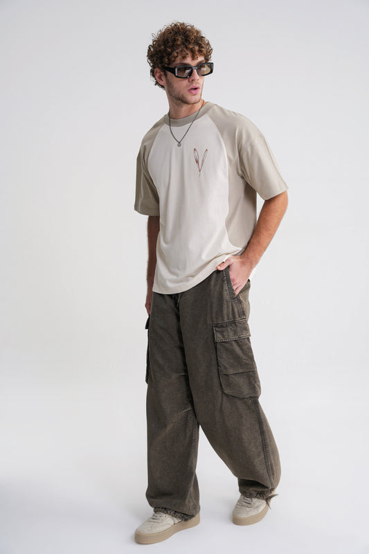 Reglan Flowers Oversize T-shirt Sprey Green -Antik White