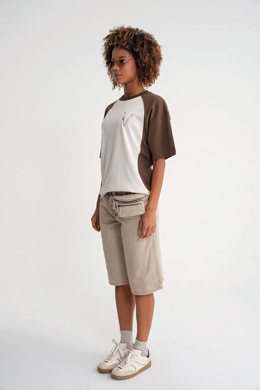 Reglan Flowers Oversize T-shirt Brown-Antik White