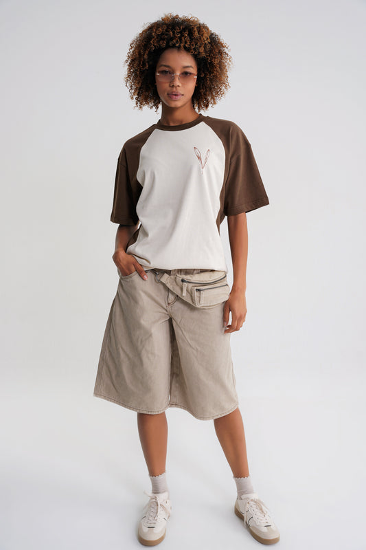 Reglan Flowers Oversize T-shirt Brown-Antik White