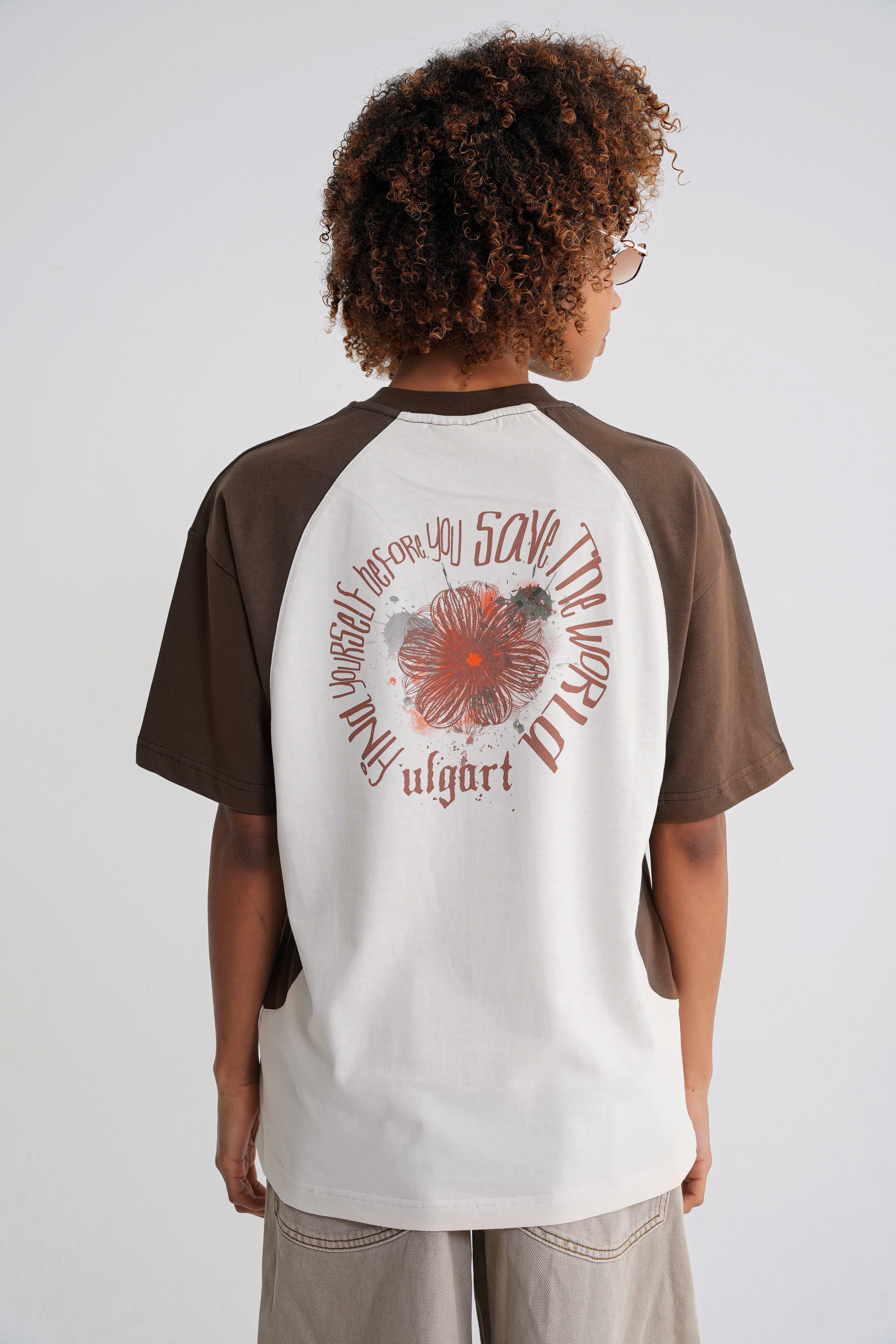 Reglan Flowers Oversize T-shirt Brown-Antik White