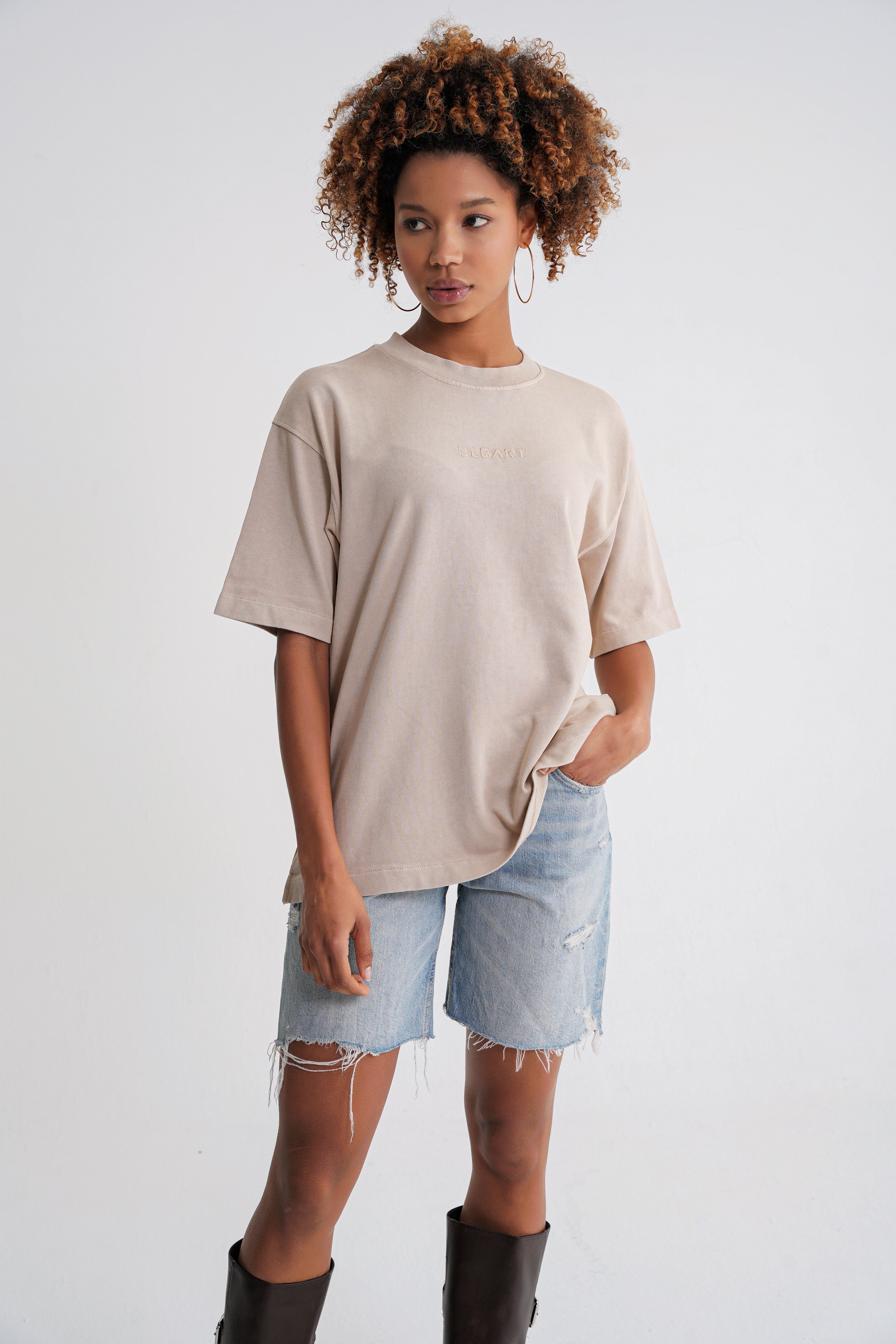 Acid Wash  Unisex T-shirt Beige