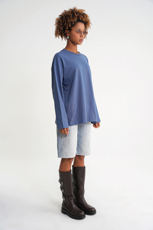 Teo Long Sleeve Oversize T-shirt Indigo