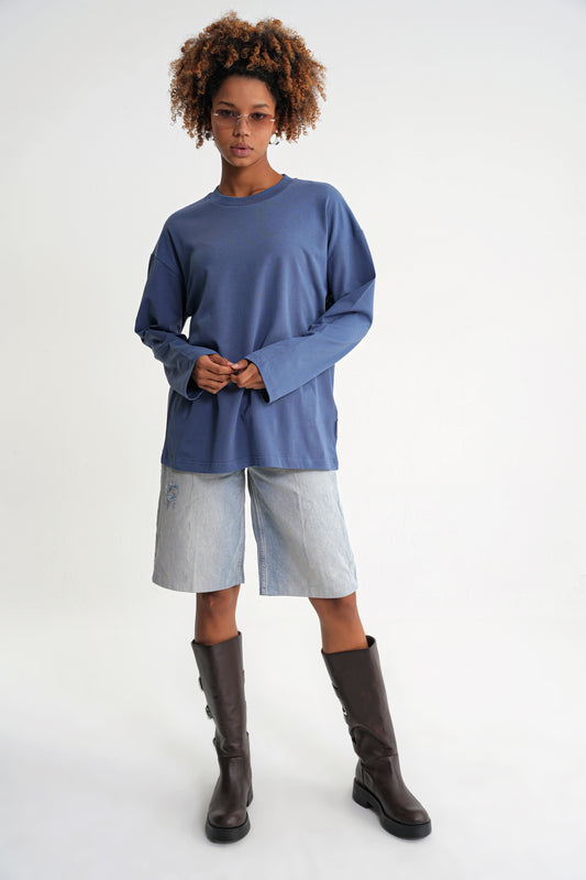 Teo Long Sleeve Oversize T-shirt Indigo