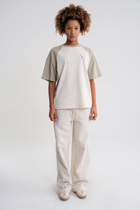 Reglan Flowers Oversize T-shirt Sprey Green -Antik White