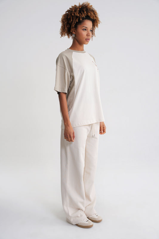 Reglan Flowers Oversize T-shirt Sprey Green -Antik White